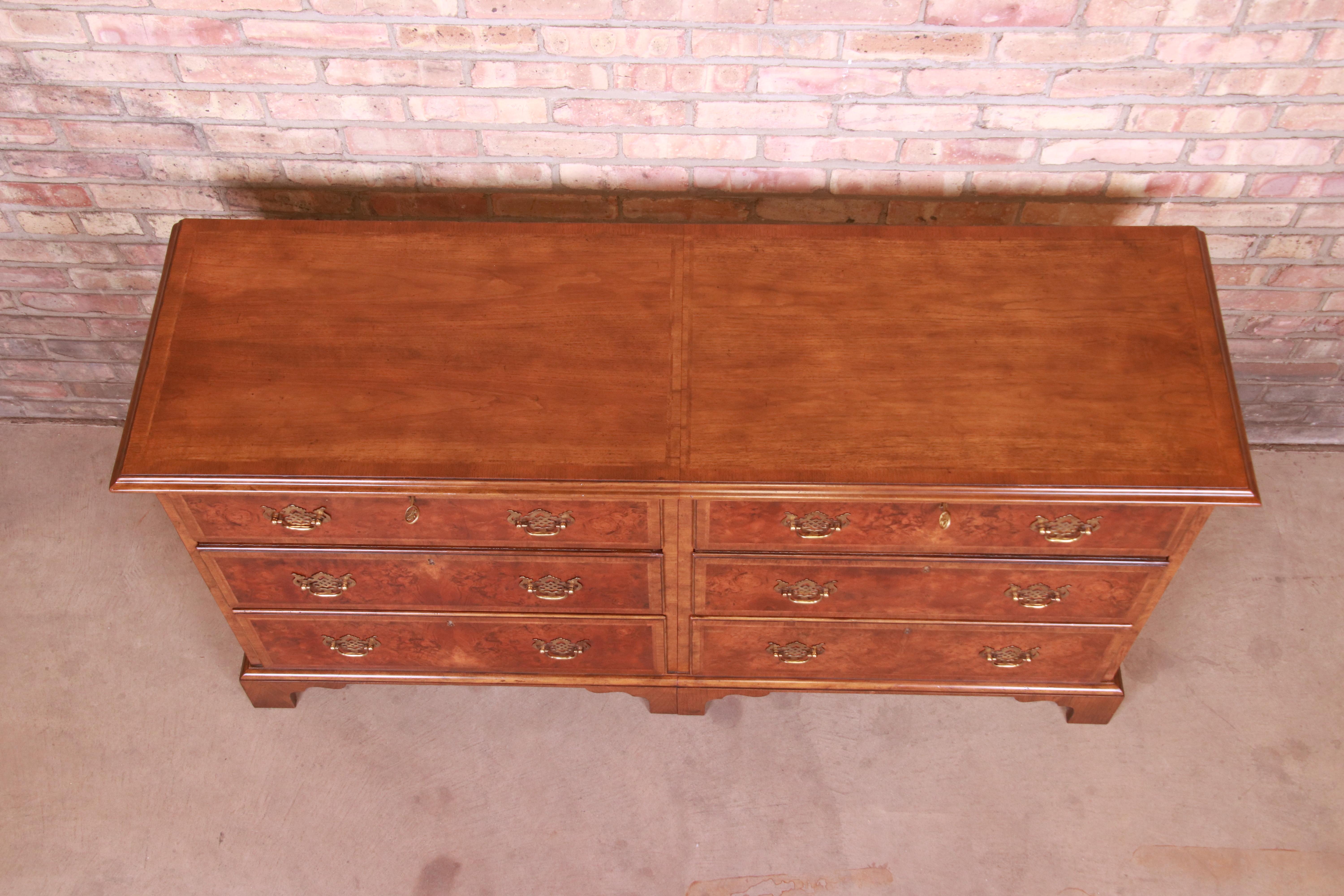 Baker Furniture Chippendale Mahogany and Burled Walnut Dresser Chest 7