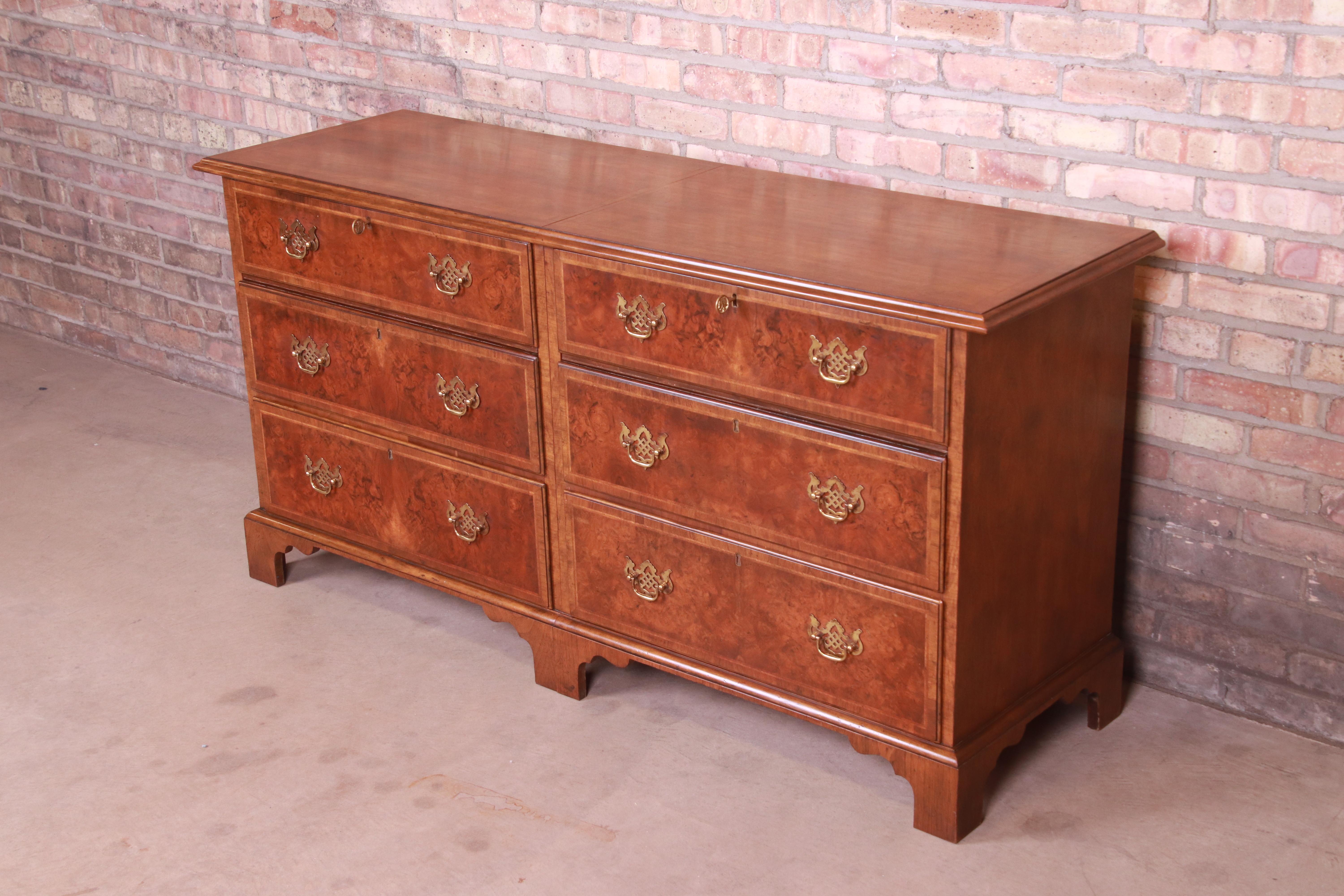 American Baker Furniture Chippendale Mahogany and Burled Walnut Dresser Chest