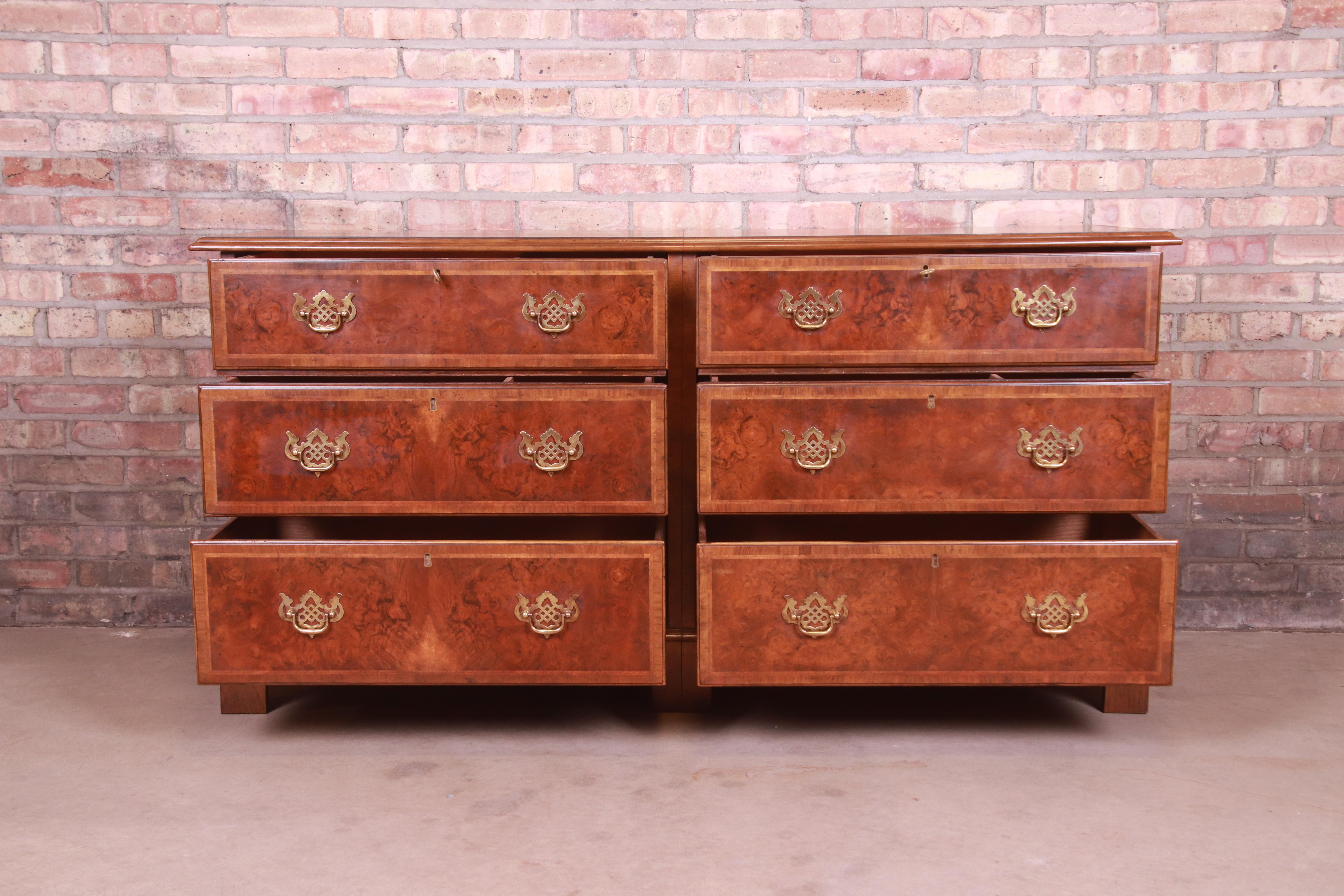 Baker Furniture Chippendale Mahogany and Burled Walnut Dresser Chest 1