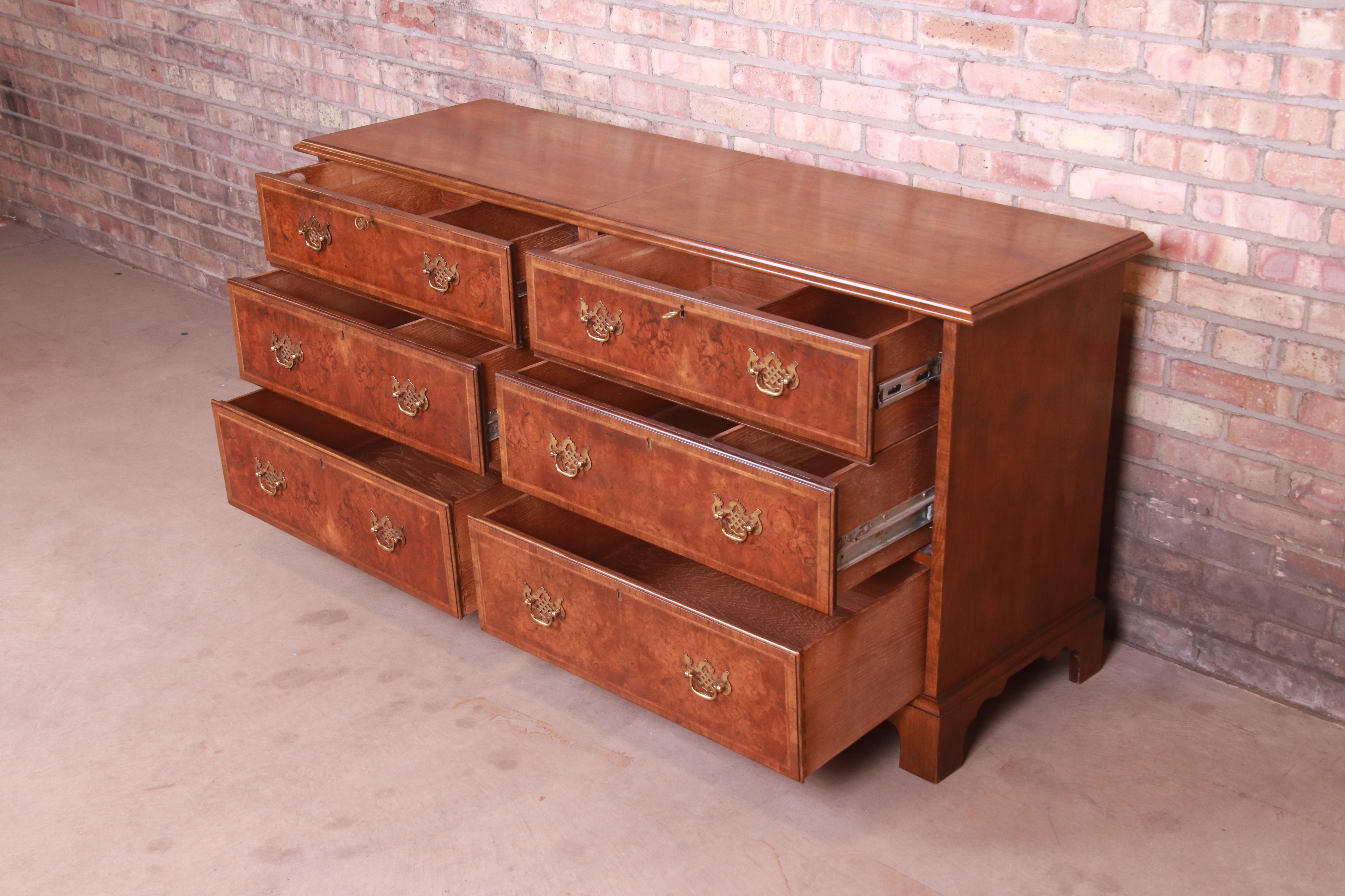 Baker Furniture Chippendale Mahogany and Burled Walnut Dresser Chest 2