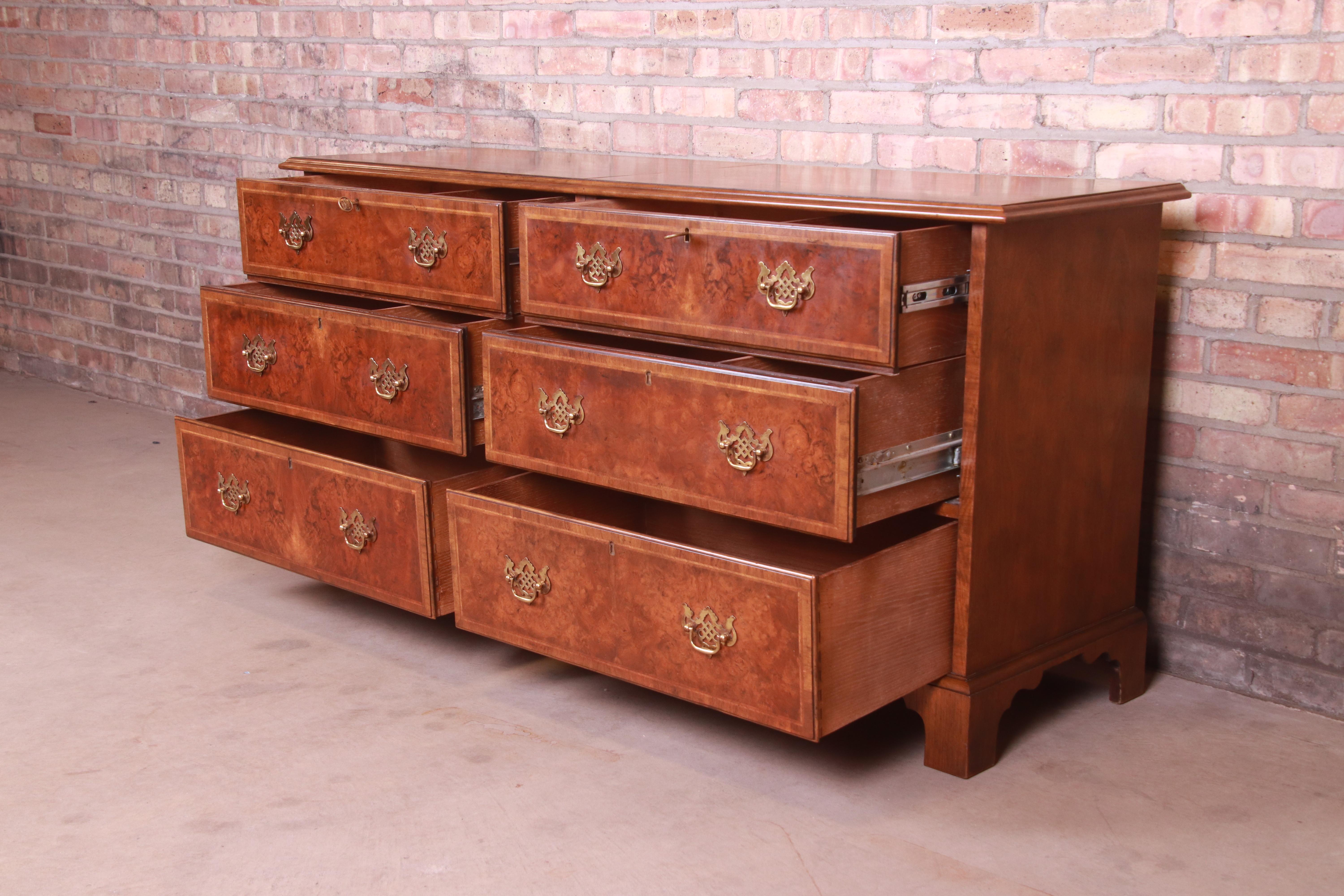 Baker Furniture Chippendale Mahogany and Burled Walnut Dresser Chest 3