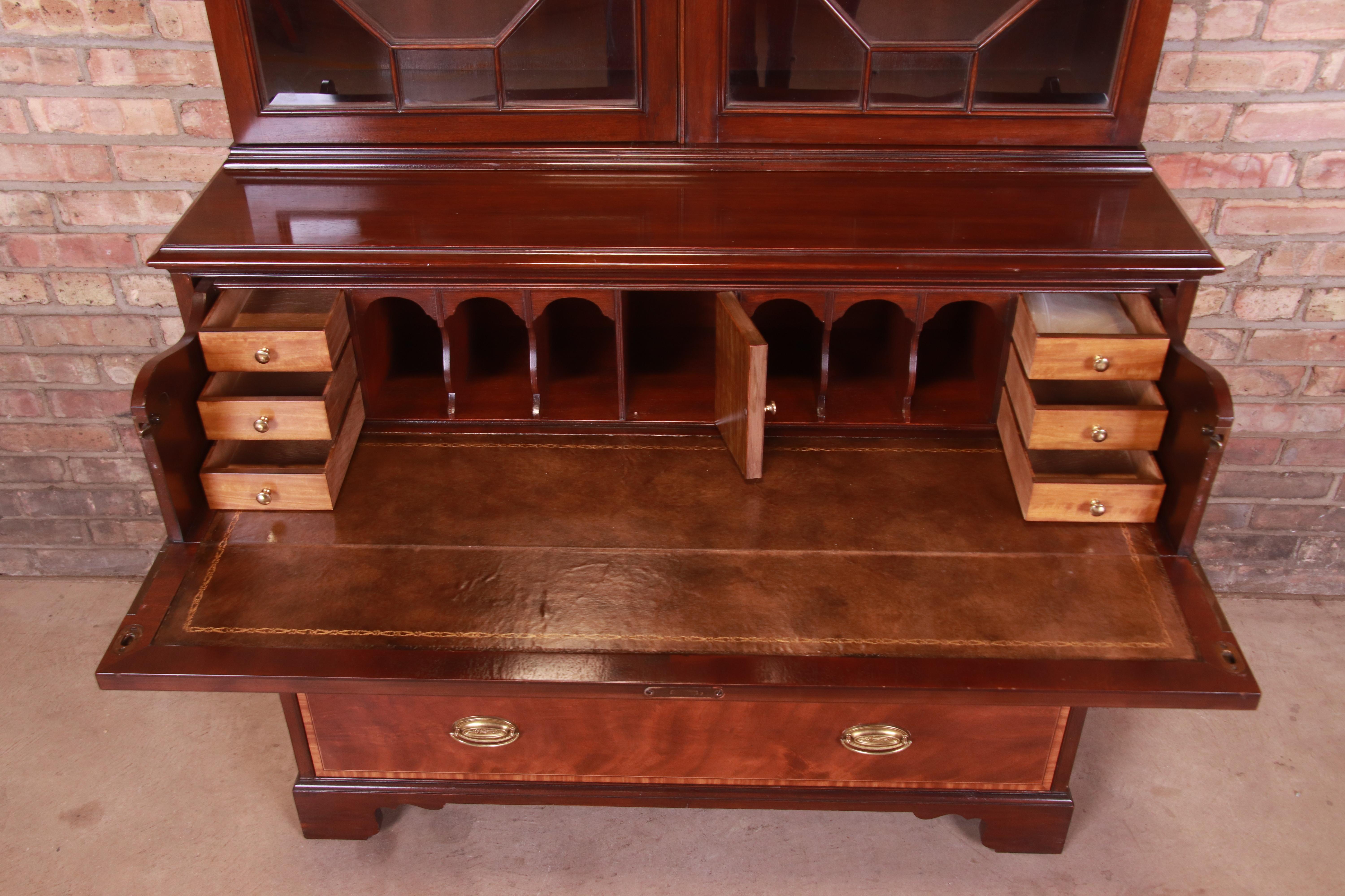 Baker Furniture Chippendale Mahogany Breakfront Bookcase with Secretary Desk 4