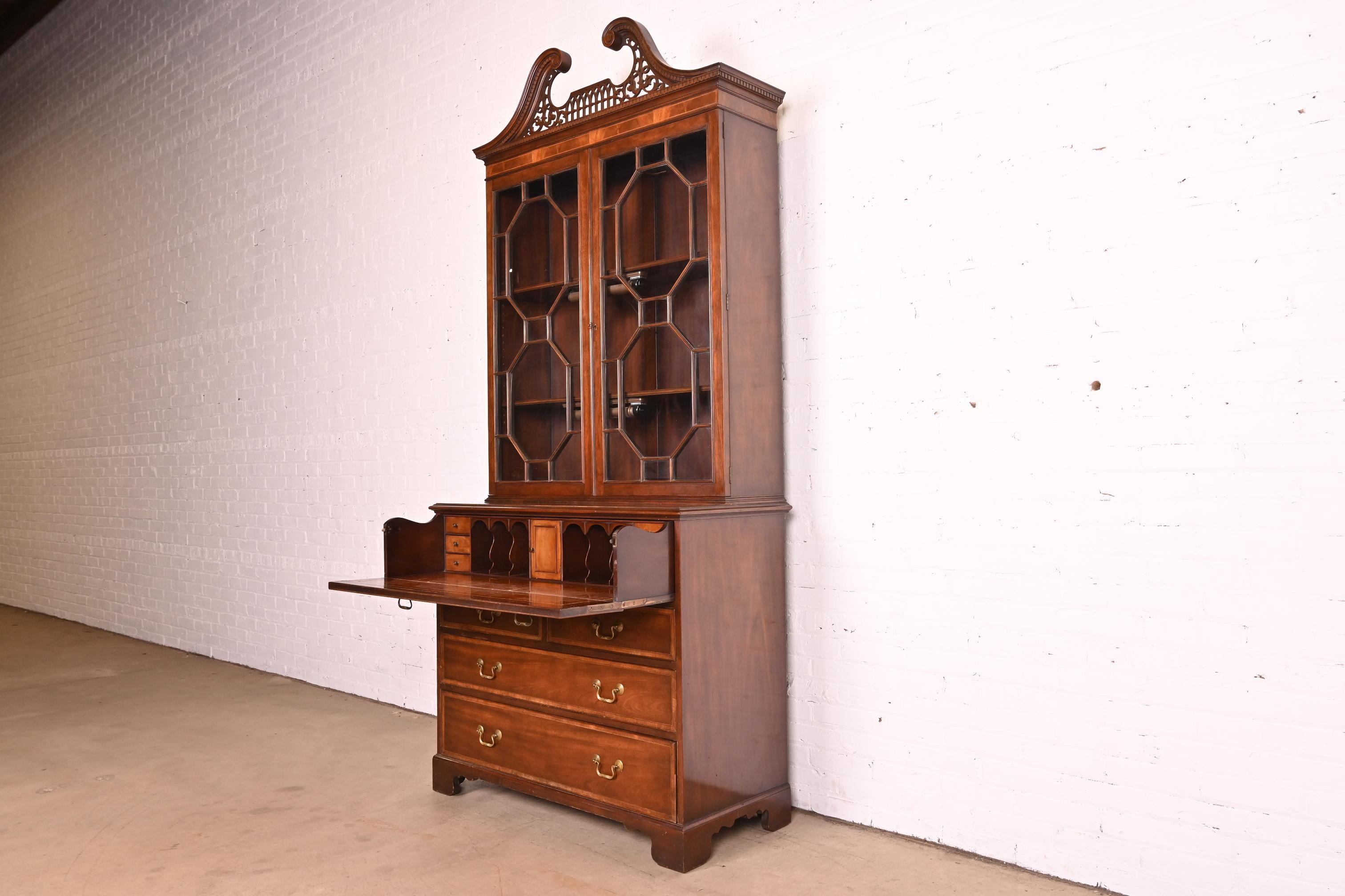 Baker Furniture Chippendale Mahogany Breakfront Bookcase with Secretary Desk 5
