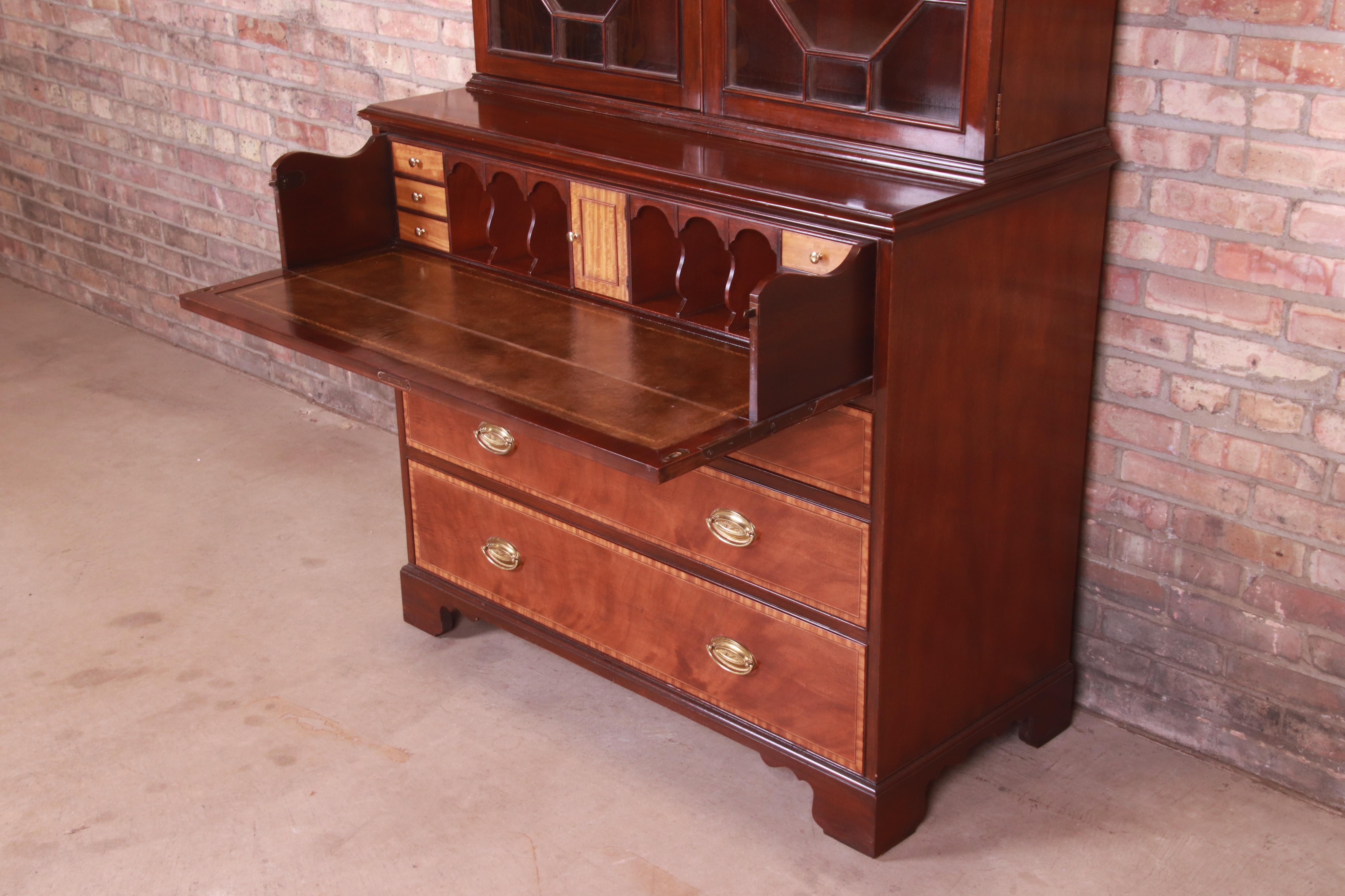 Baker Furniture Chippendale Mahogany Breakfront Bookcase with Secretary Desk 6