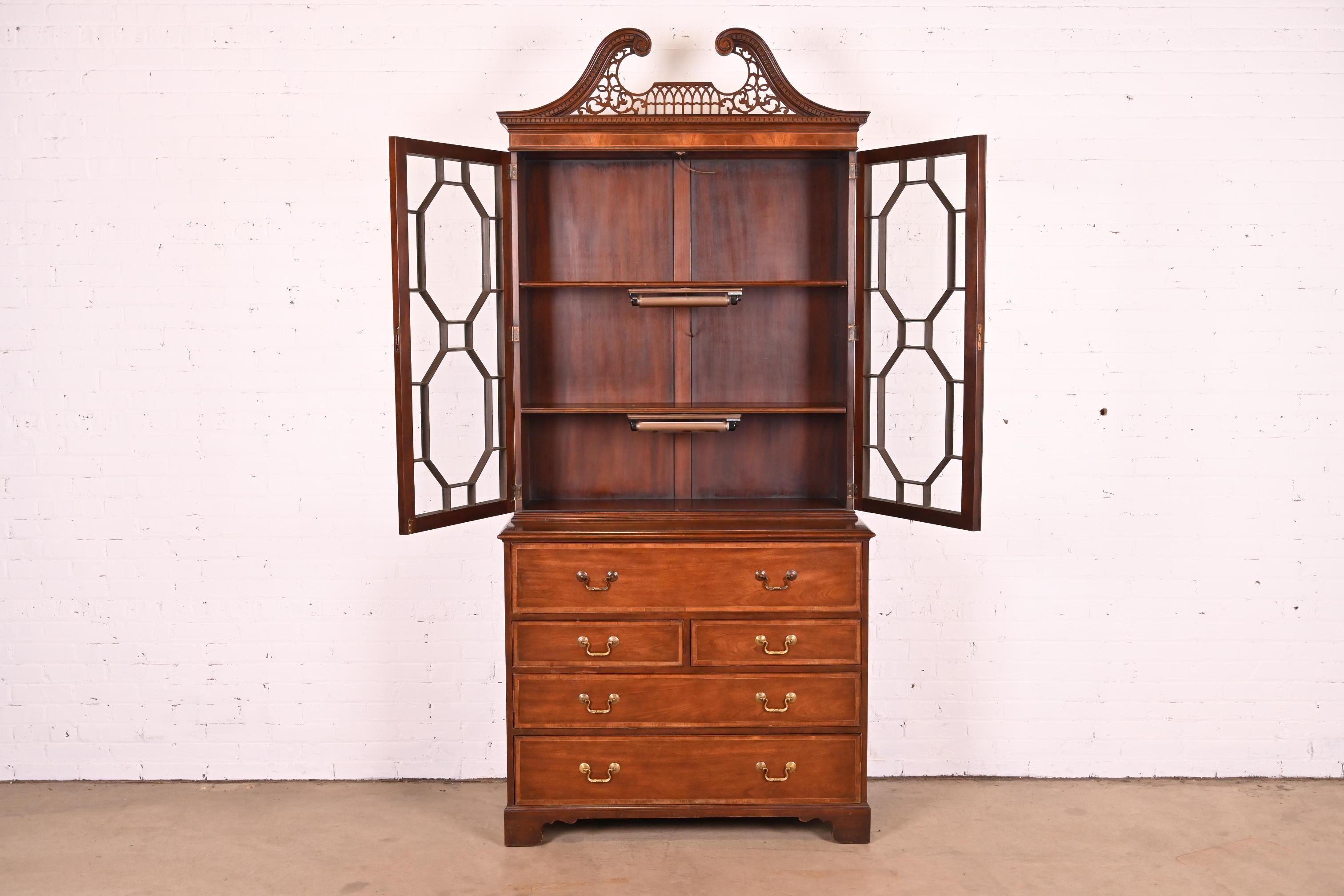 Baker Furniture Chippendale Mahogany Breakfront Bookcase with Secretary Desk 8