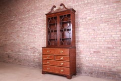 Baker Furniture Chippendale Mahogany Breakfront Bookcase with Secretary Desk