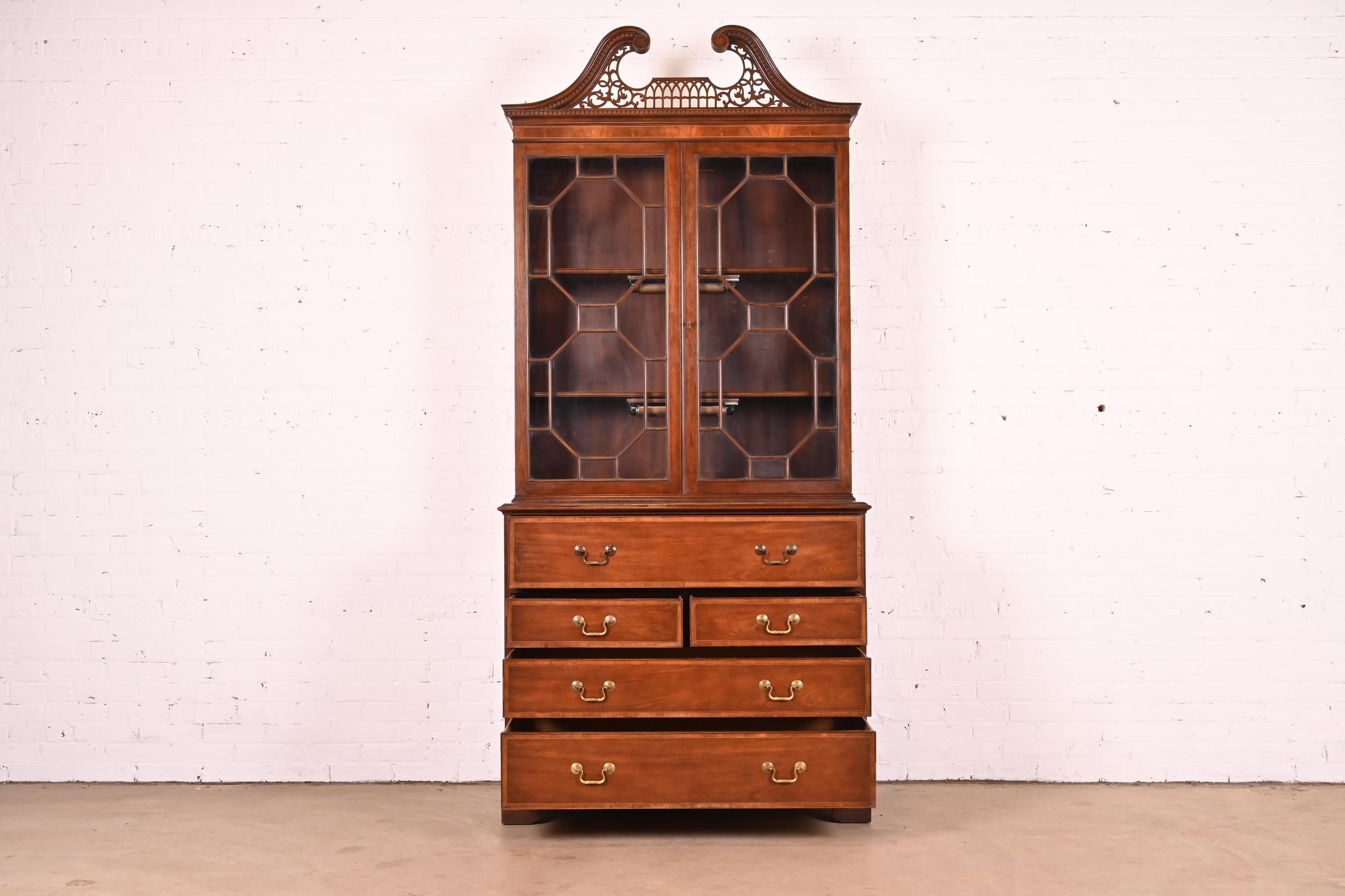 Baker Furniture Chippendale Mahogany Breakfront Bookcase with Secretary Desk 1
