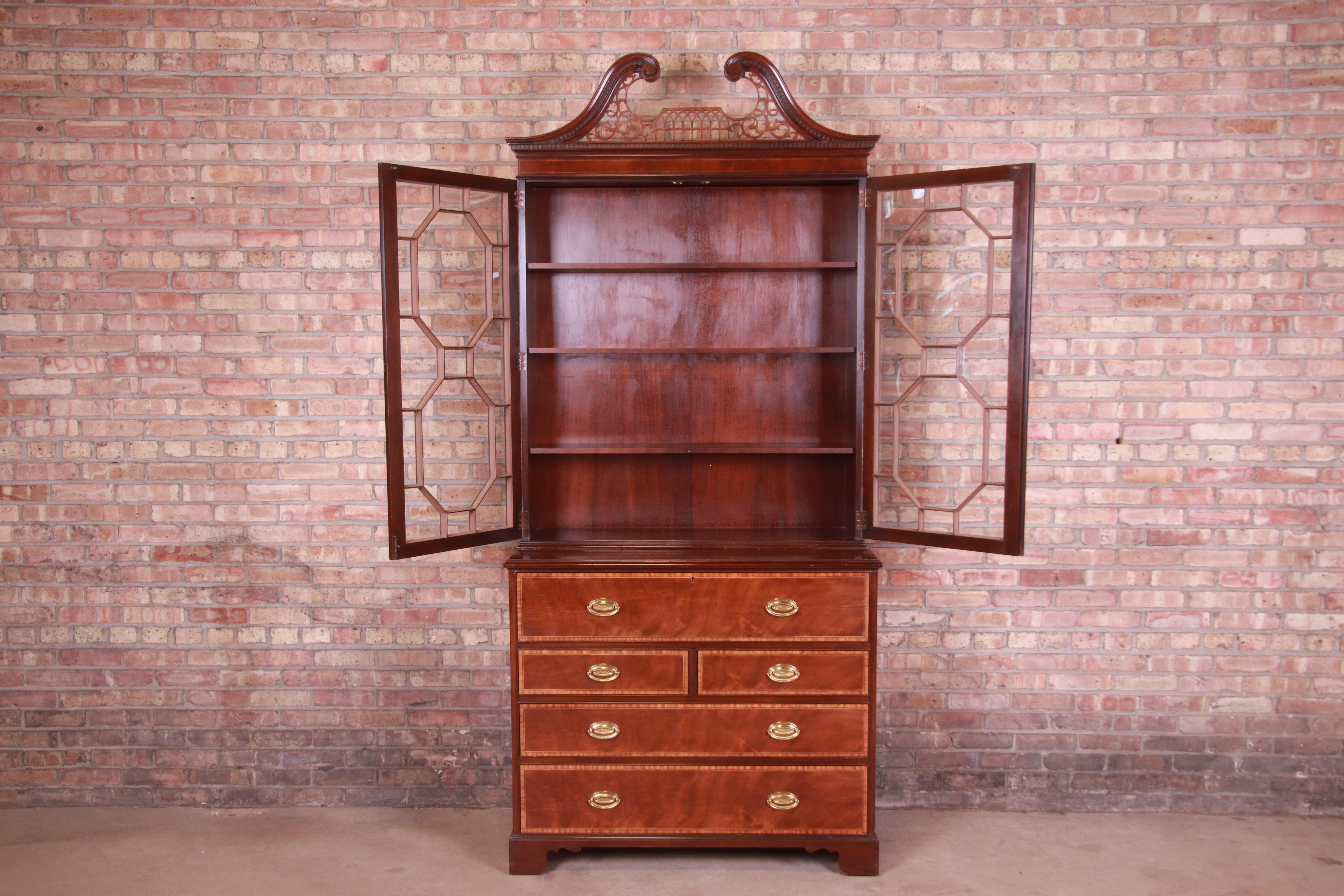 Baker Furniture Chippendale Mahogany Breakfront Bookcase with Secretary Desk 2