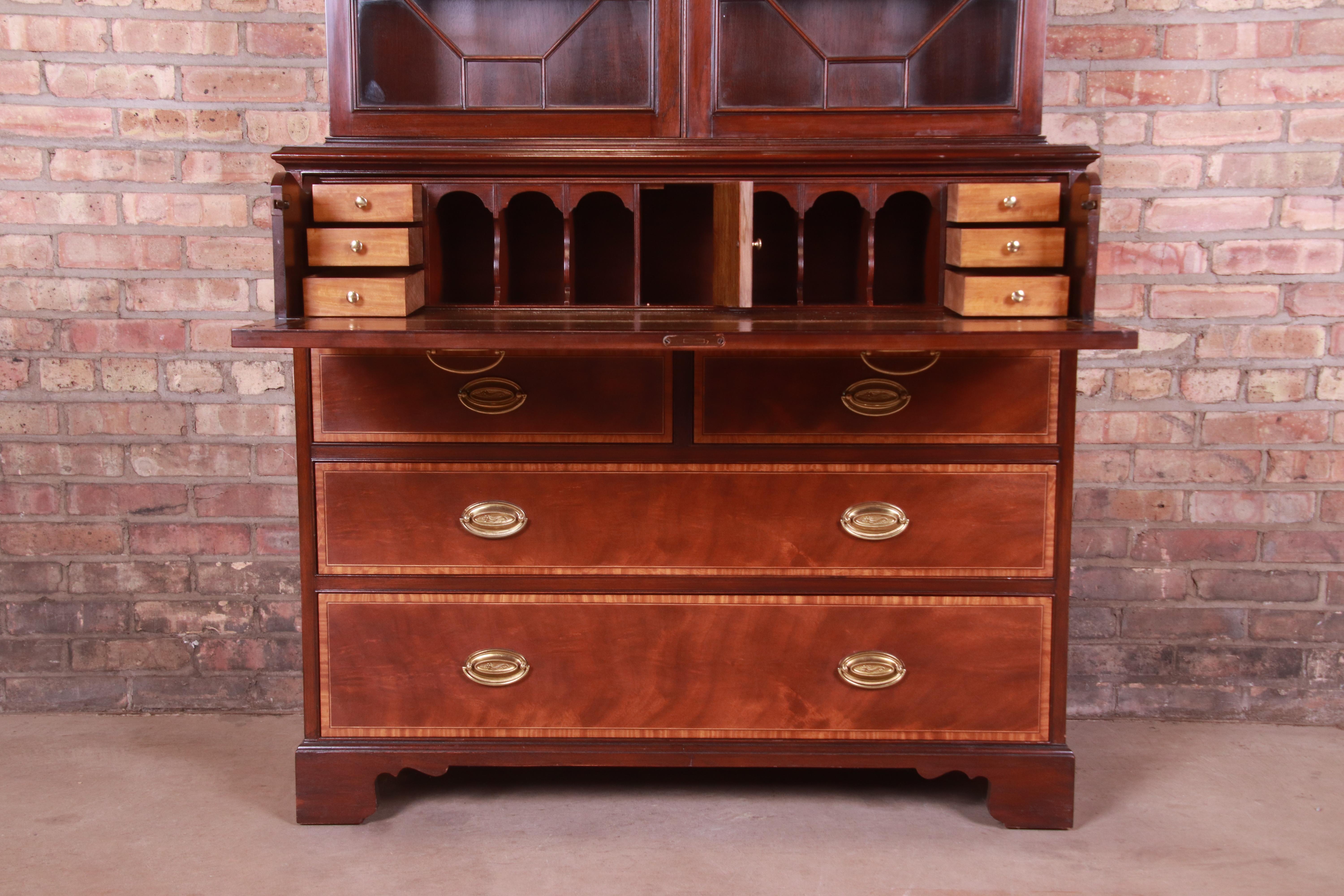 Baker Furniture Chippendale Mahogany Breakfront Bookcase with Secretary Desk 3