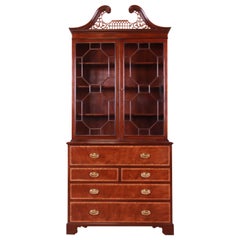Baker Furniture Chippendale Mahogany Breakfront Bookcase with Secretary Desk