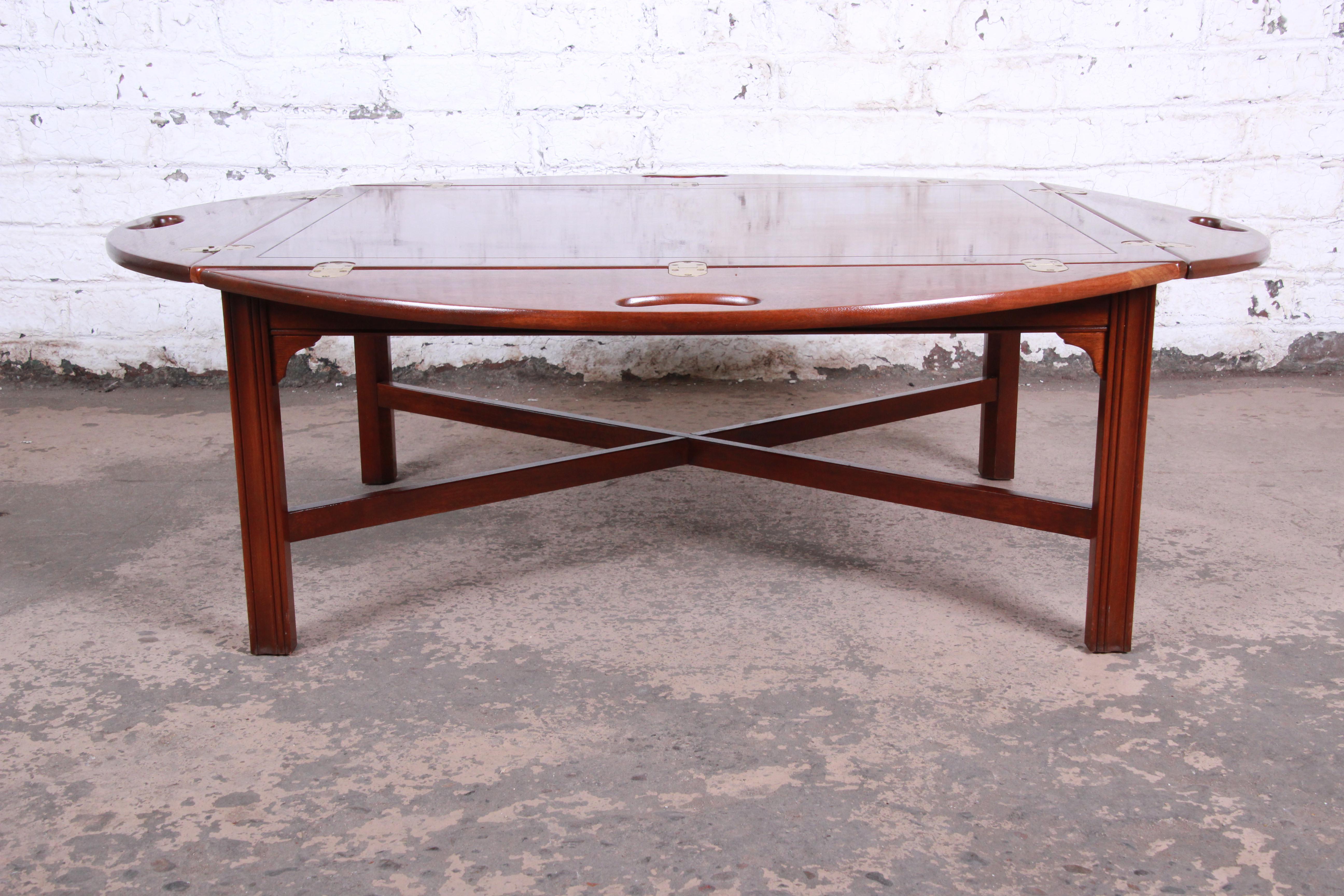 British Colonial Baker Furniture Chippendale Mahogany Butler's Coffee Table