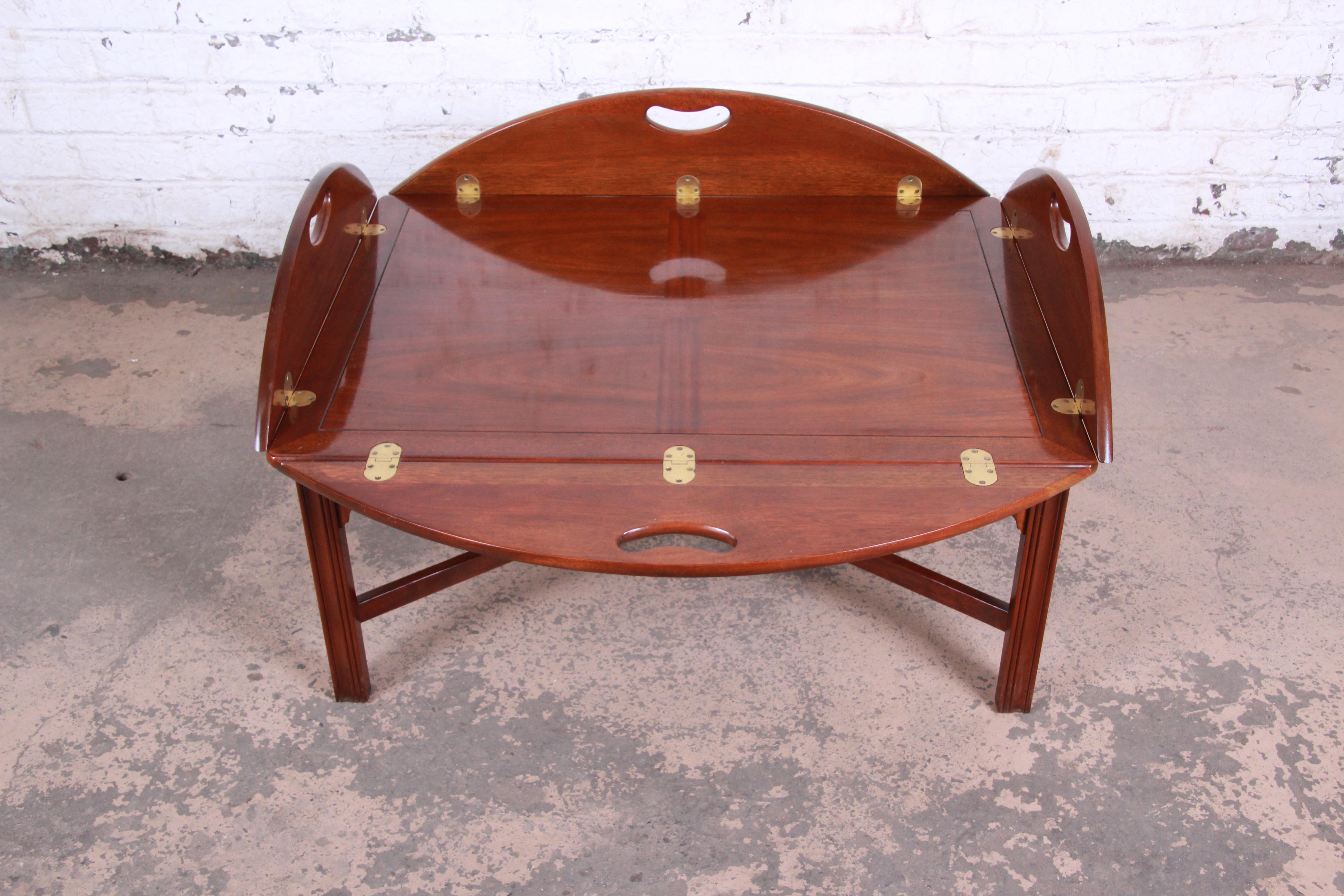 Late 20th Century Baker Furniture Chippendale Mahogany Butler's Coffee Table