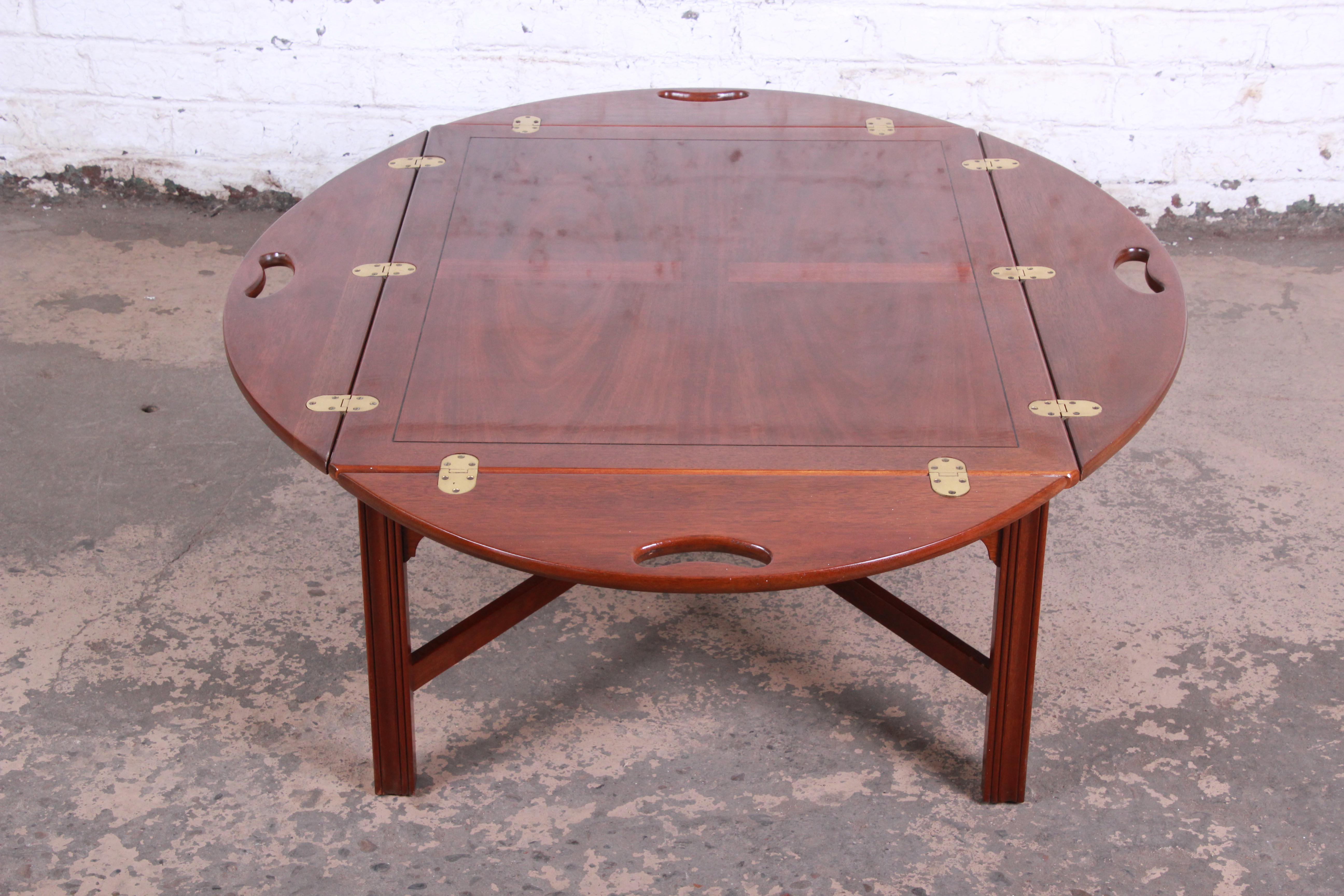 Brass Baker Furniture Chippendale Mahogany Butler's Coffee Table