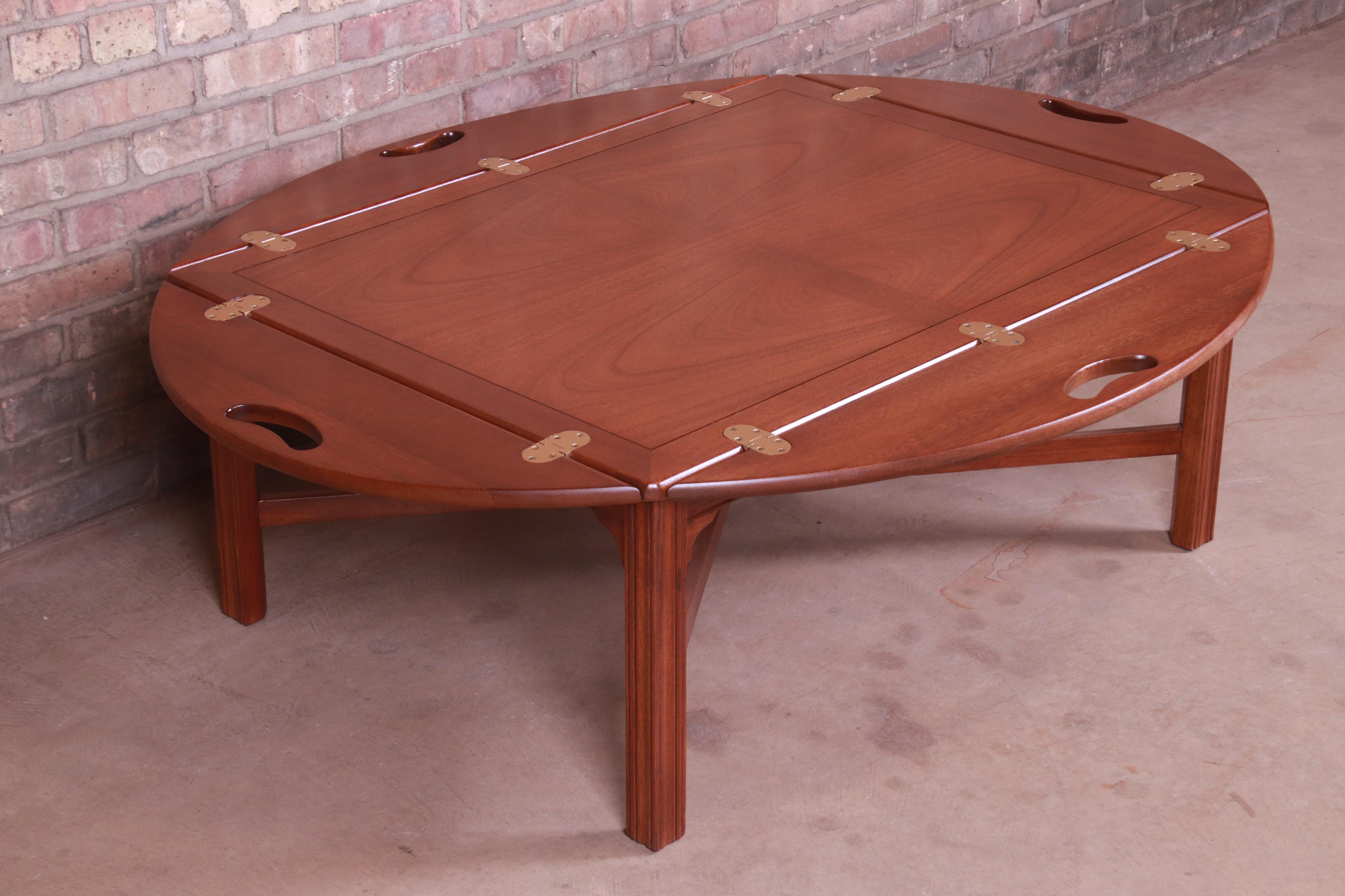 20th Century Baker Furniture Chippendale Mahogany Butler's Coffee Table, Newly Refinished