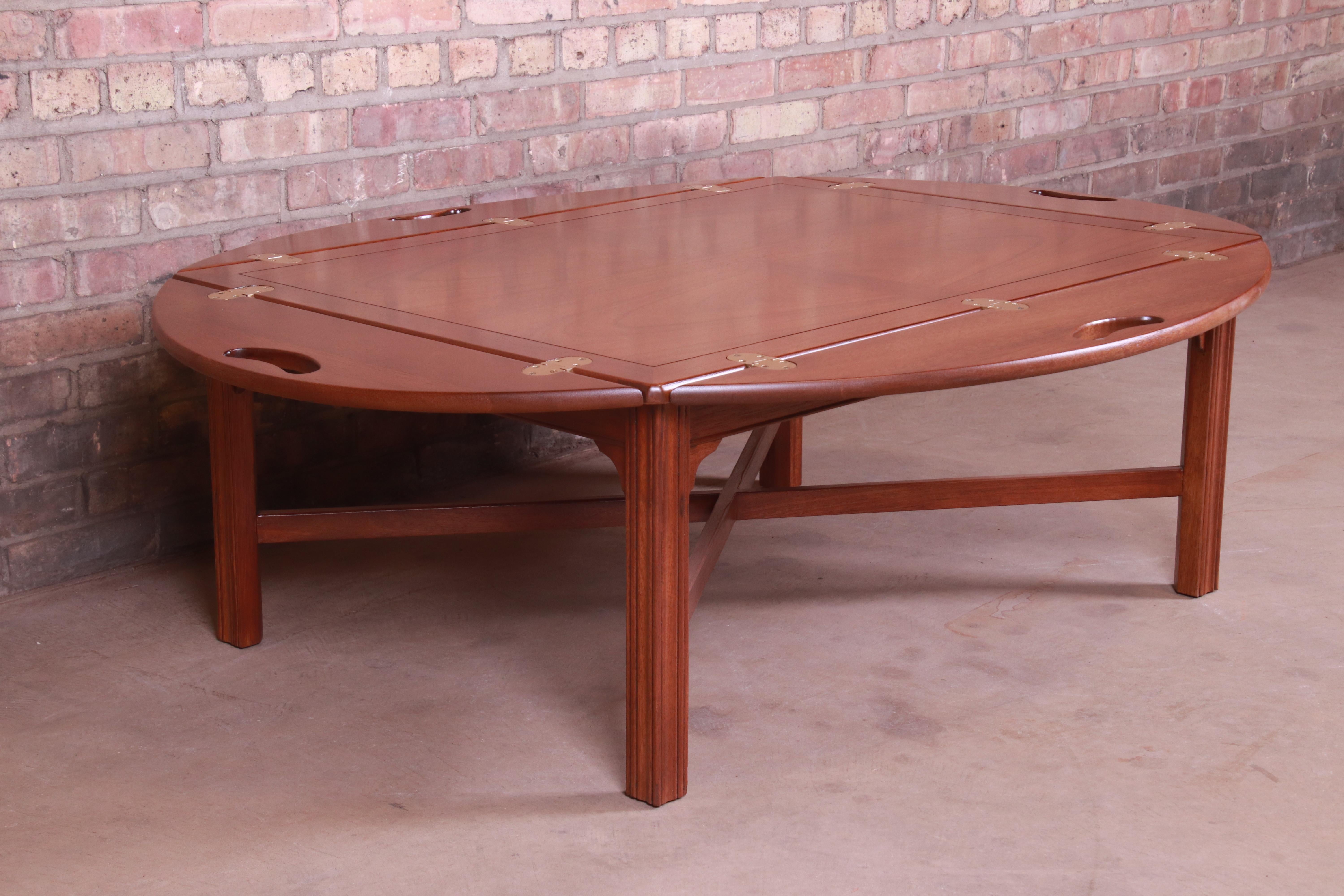 Brass Baker Furniture Chippendale Mahogany Butler's Coffee Table, Newly Refinished