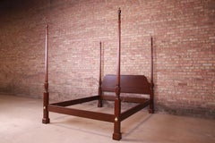Baker Furniture Chippendale Mahogany Four Poster Queen Size Bed, Refinished