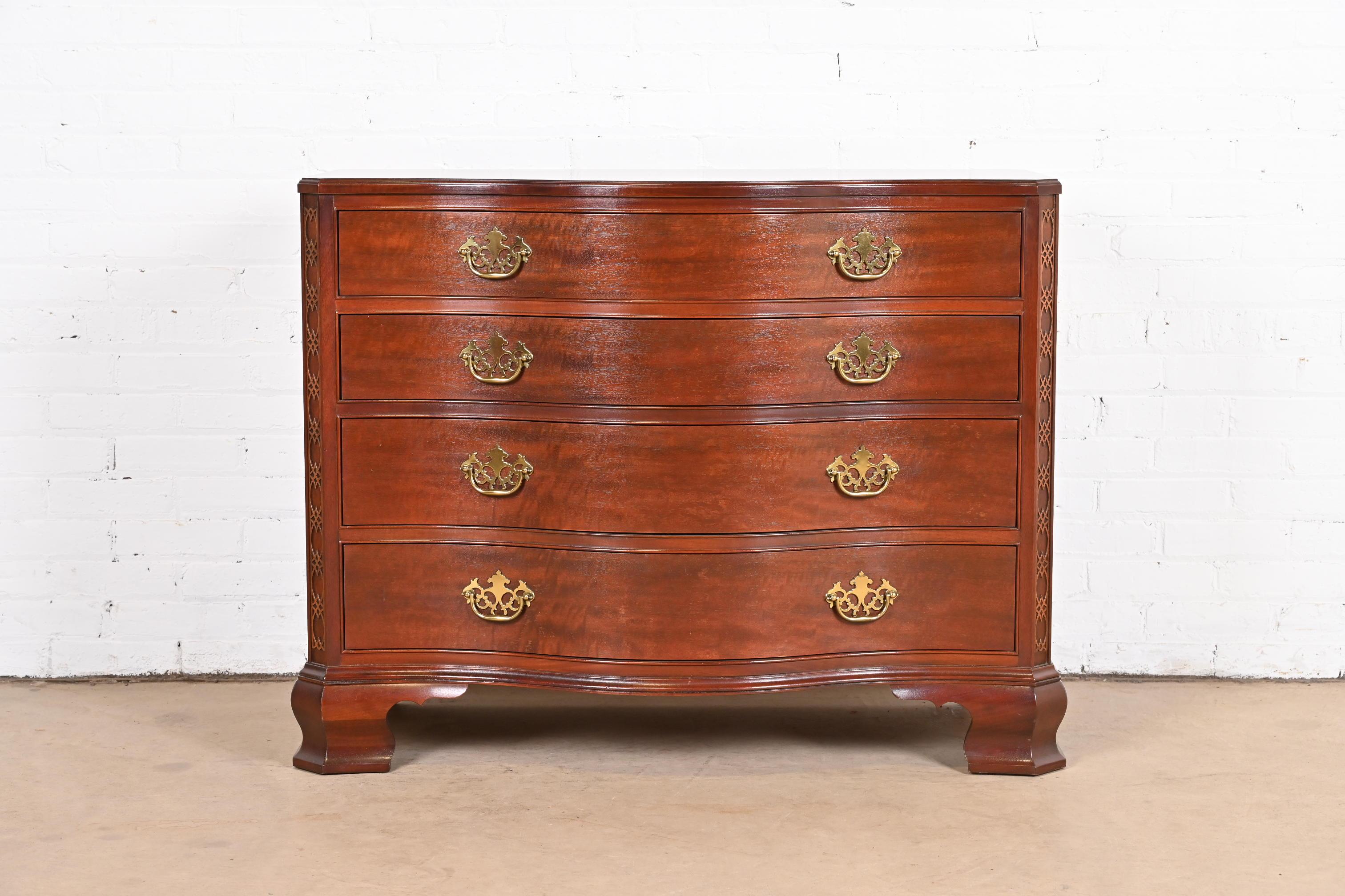 American Baker Furniture Chippendale Mahogany Serpentine Dresser Chest, Newly Refinished For Sale