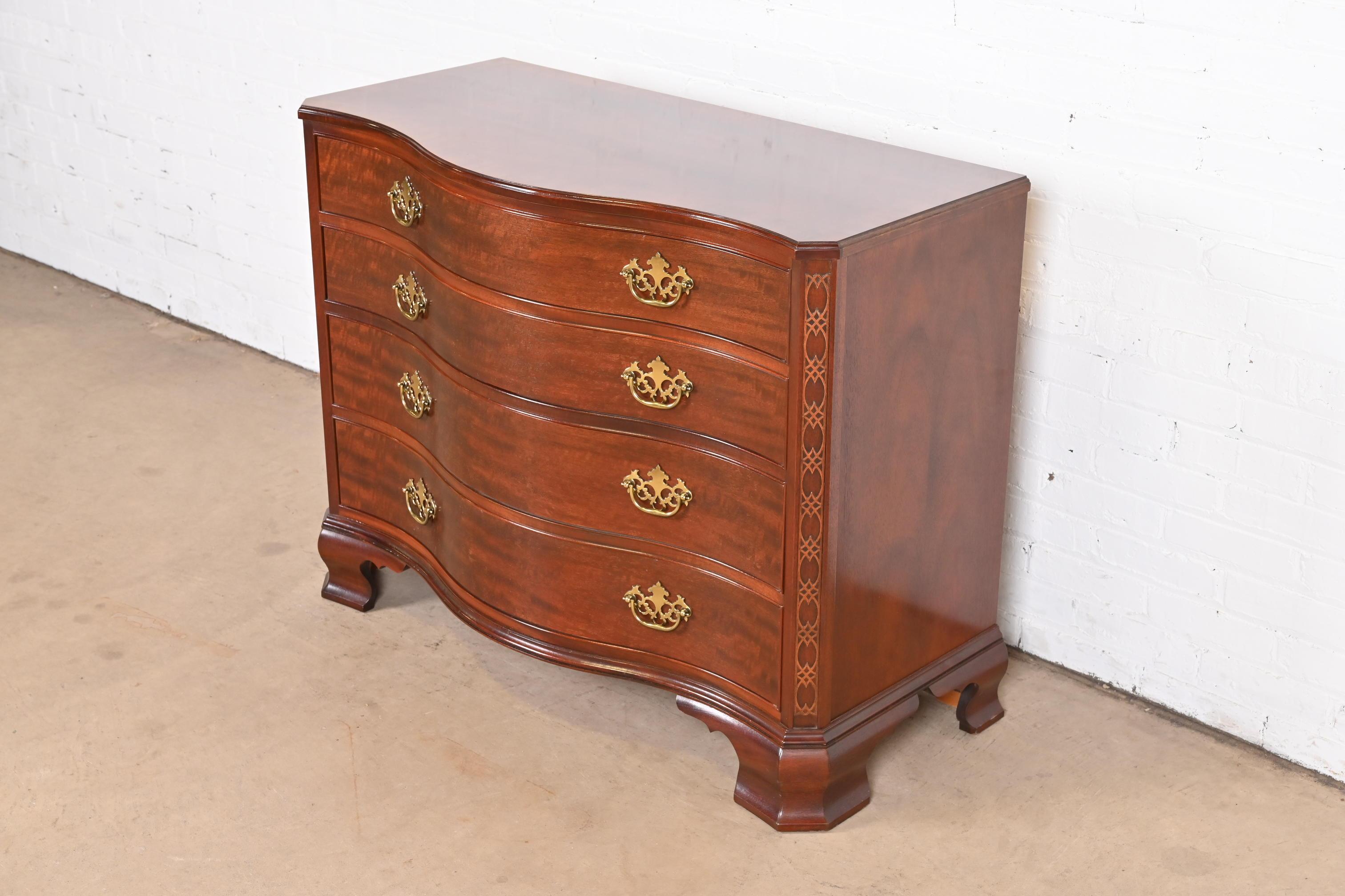 20th Century Baker Furniture Chippendale Mahogany Serpentine Dresser Chest, Newly Refinished For Sale