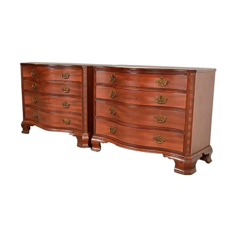 Baker Furniture Chippendale Mahogany Serpentine Front Dresser Chests, Pair
