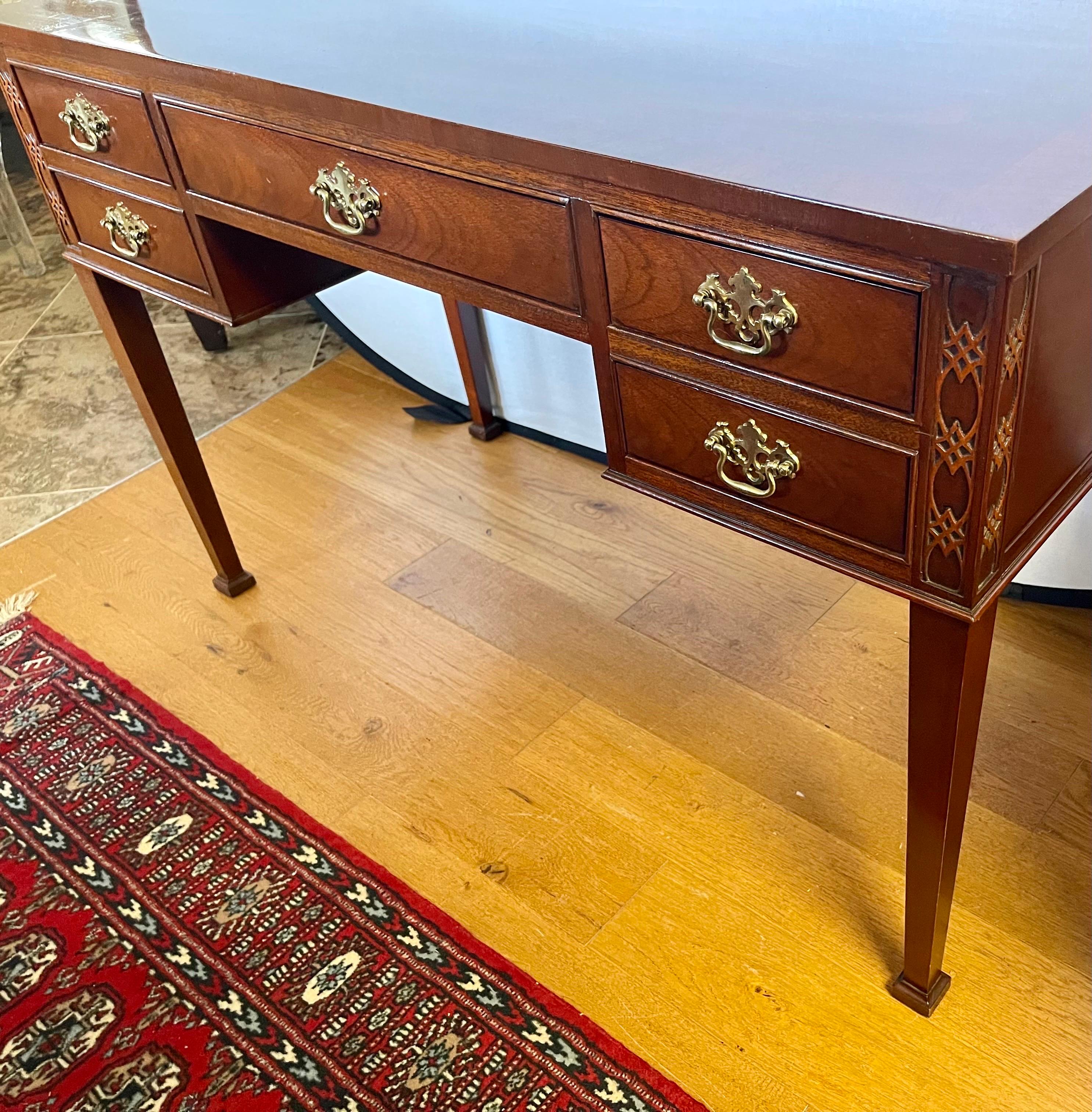20th Century Baker Furniture Chippendale Mahogany Writing Desk Table