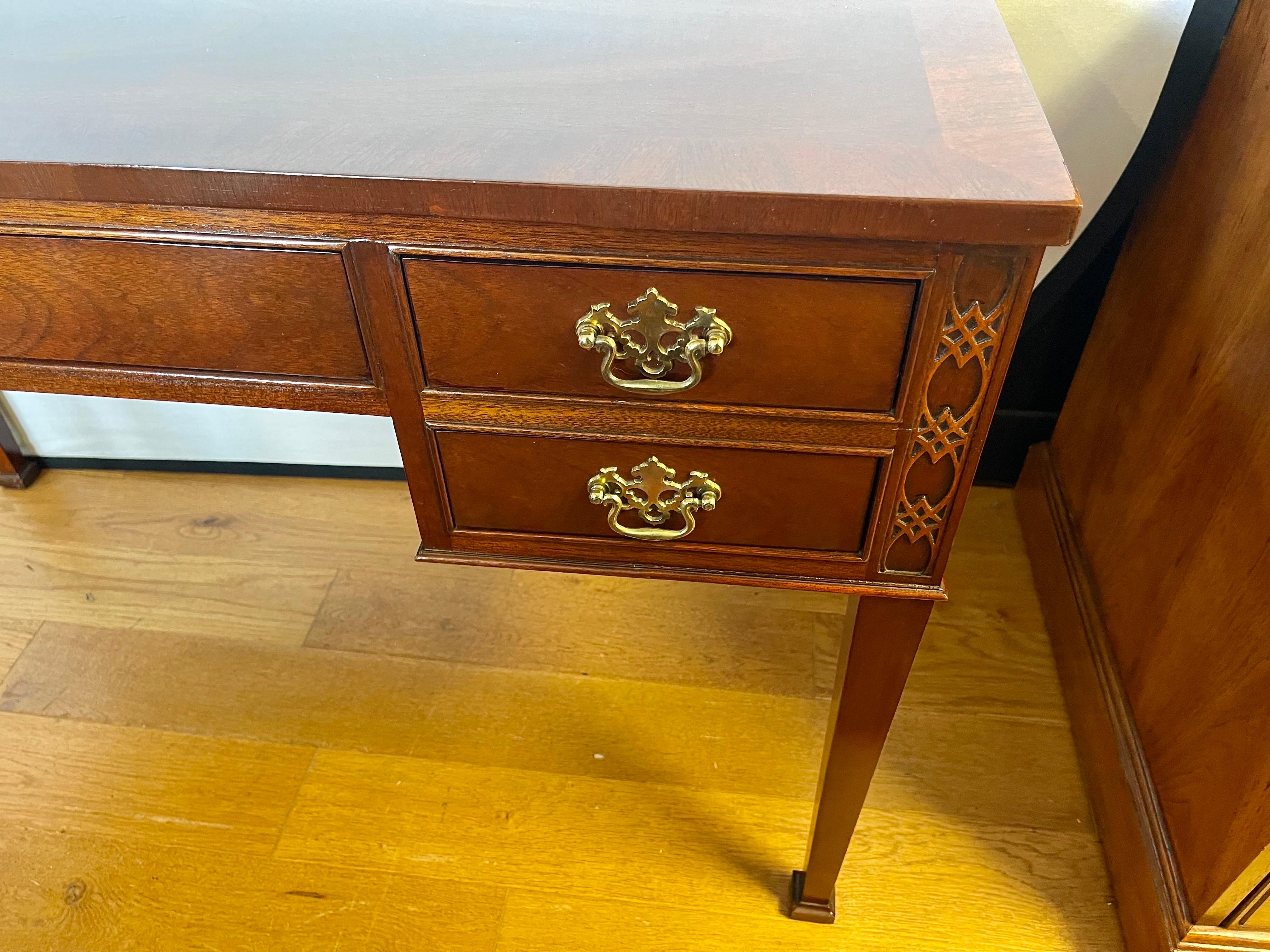 Brass Baker Furniture Chippendale Mahogany Writing Desk Table