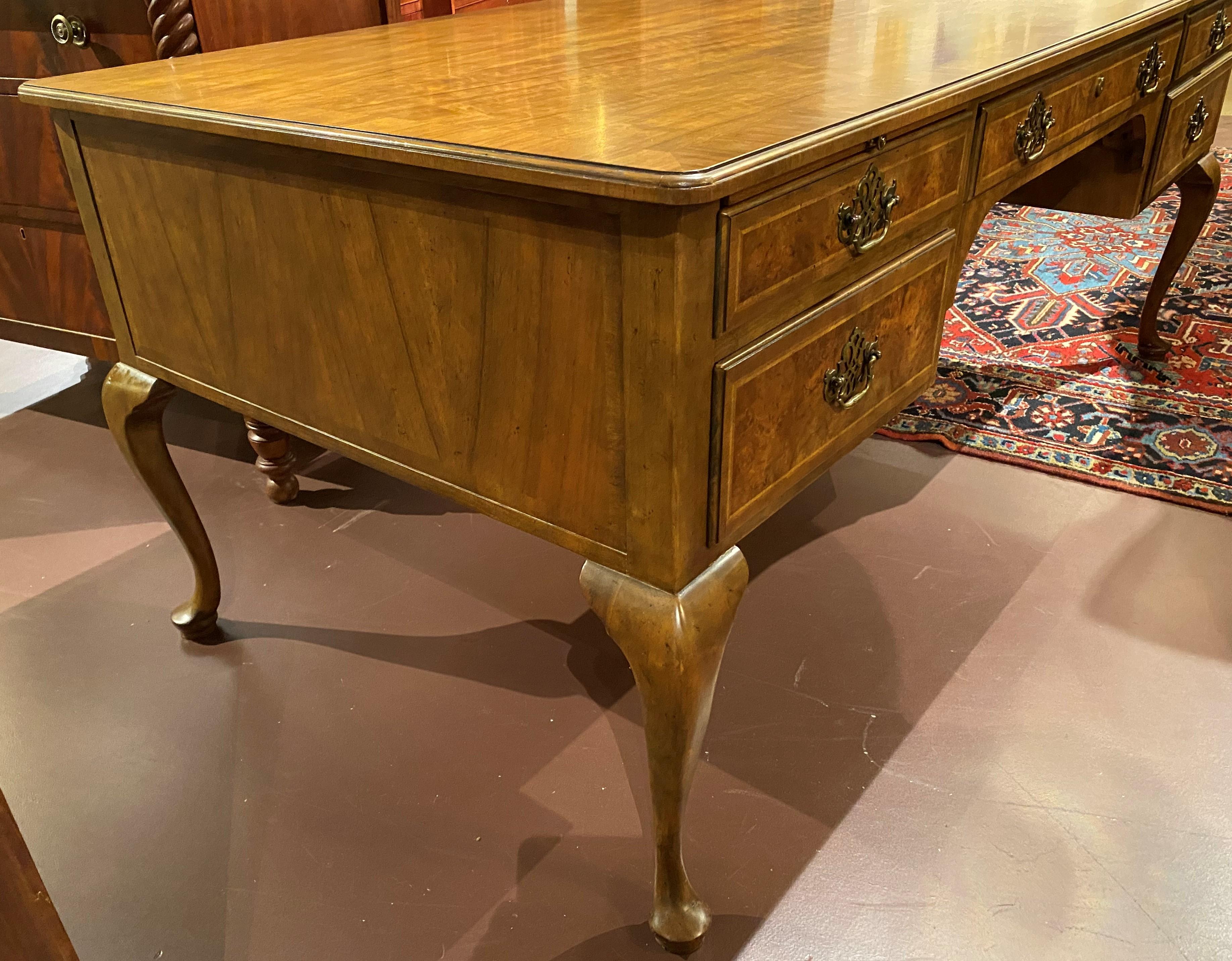Hand-Crafted Baker Furniture Chippendale Style Burled Walnut Executive Desk