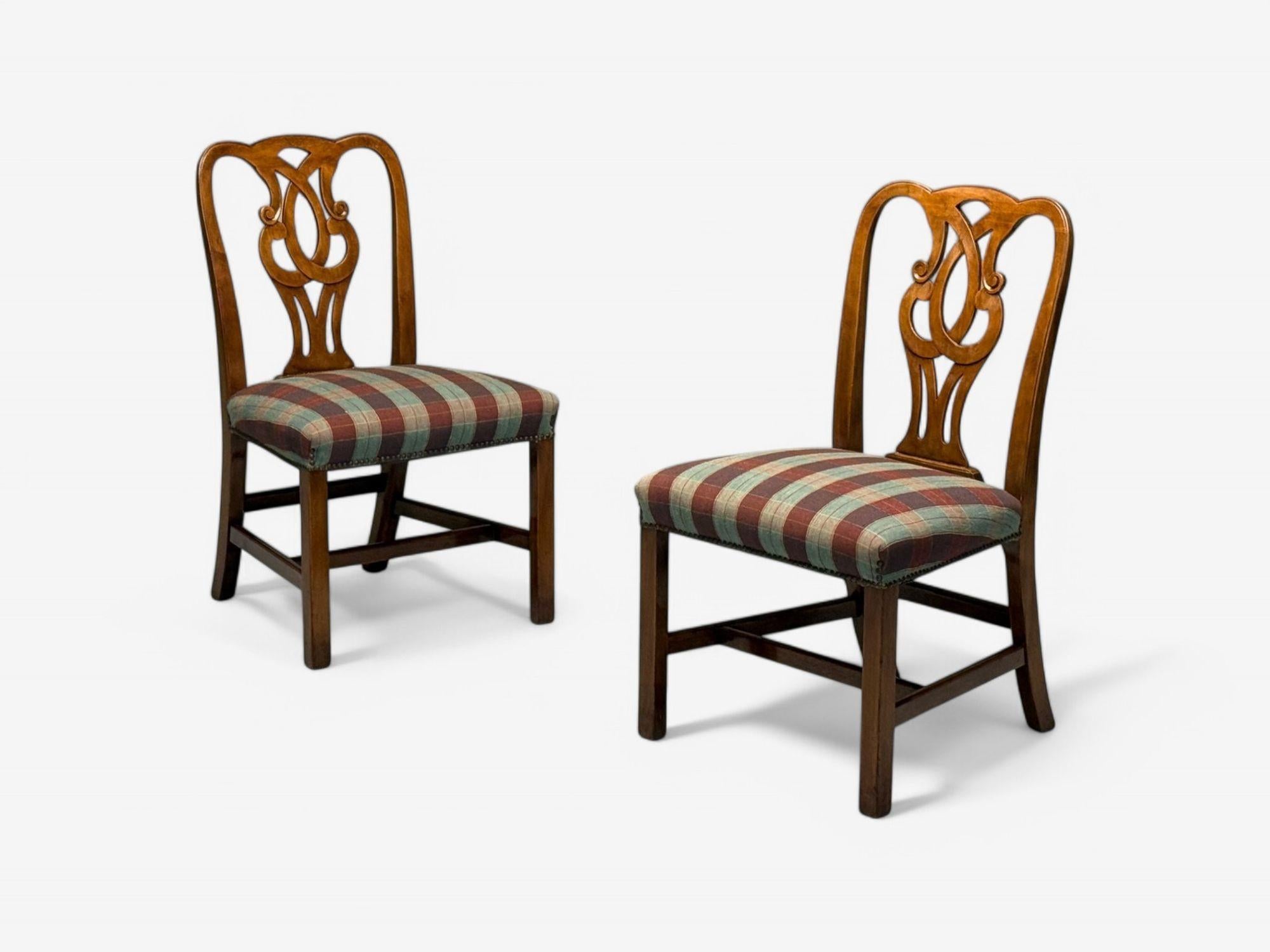 Fabric Baker Furniture, Chippendale Style, Mahogany, Eight Dining Chairs, USA, 1950s For Sale
