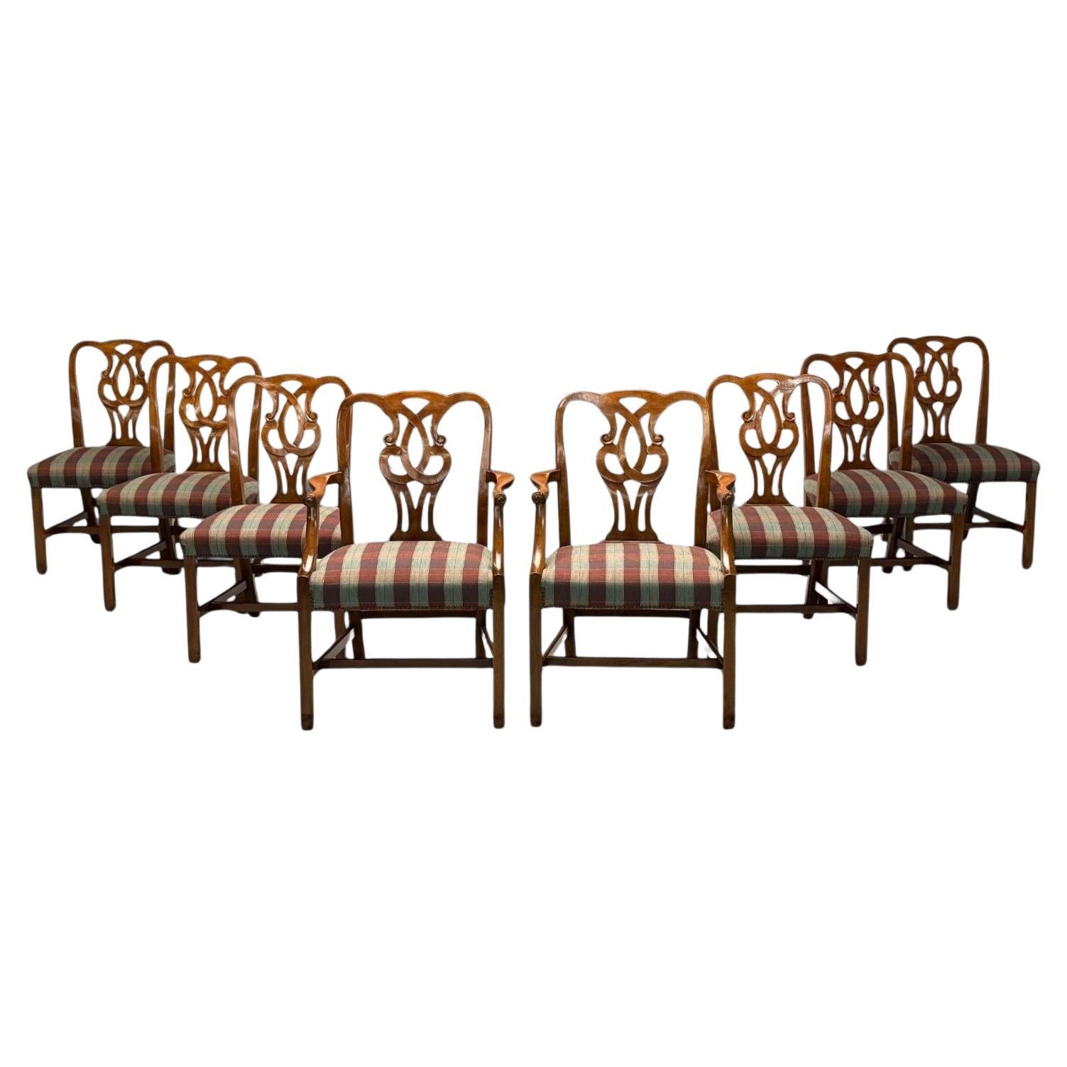 Baker Furniture, Chippendale Style, Mahogany, Eight Dining Chairs, USA, 1950s
