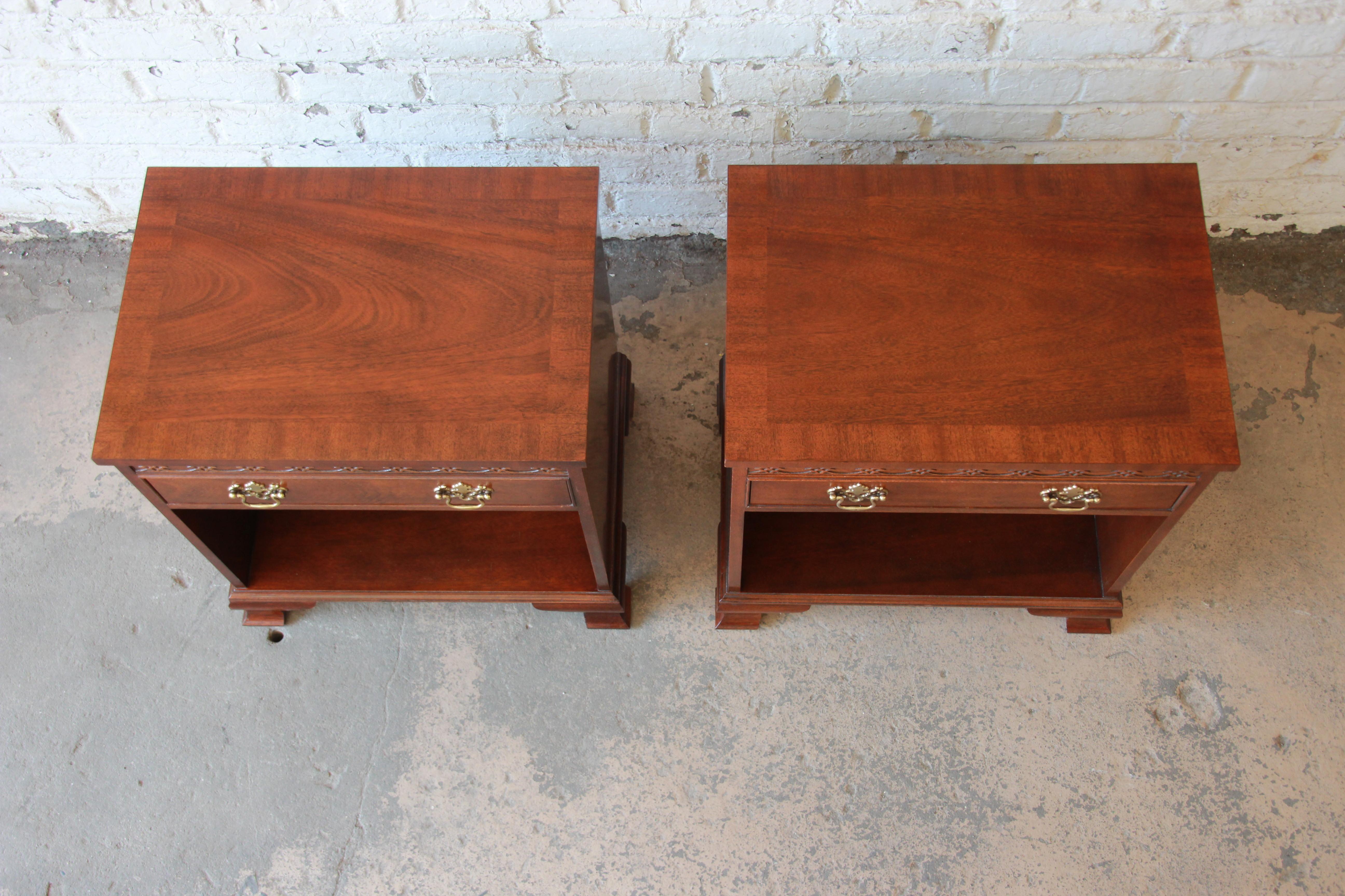 Baker Furniture Chippendale Style Mahogany Nightstands, Pair 1