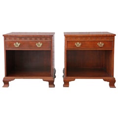 Baker Furniture Chippendale Style Mahogany Nightstands, Pair