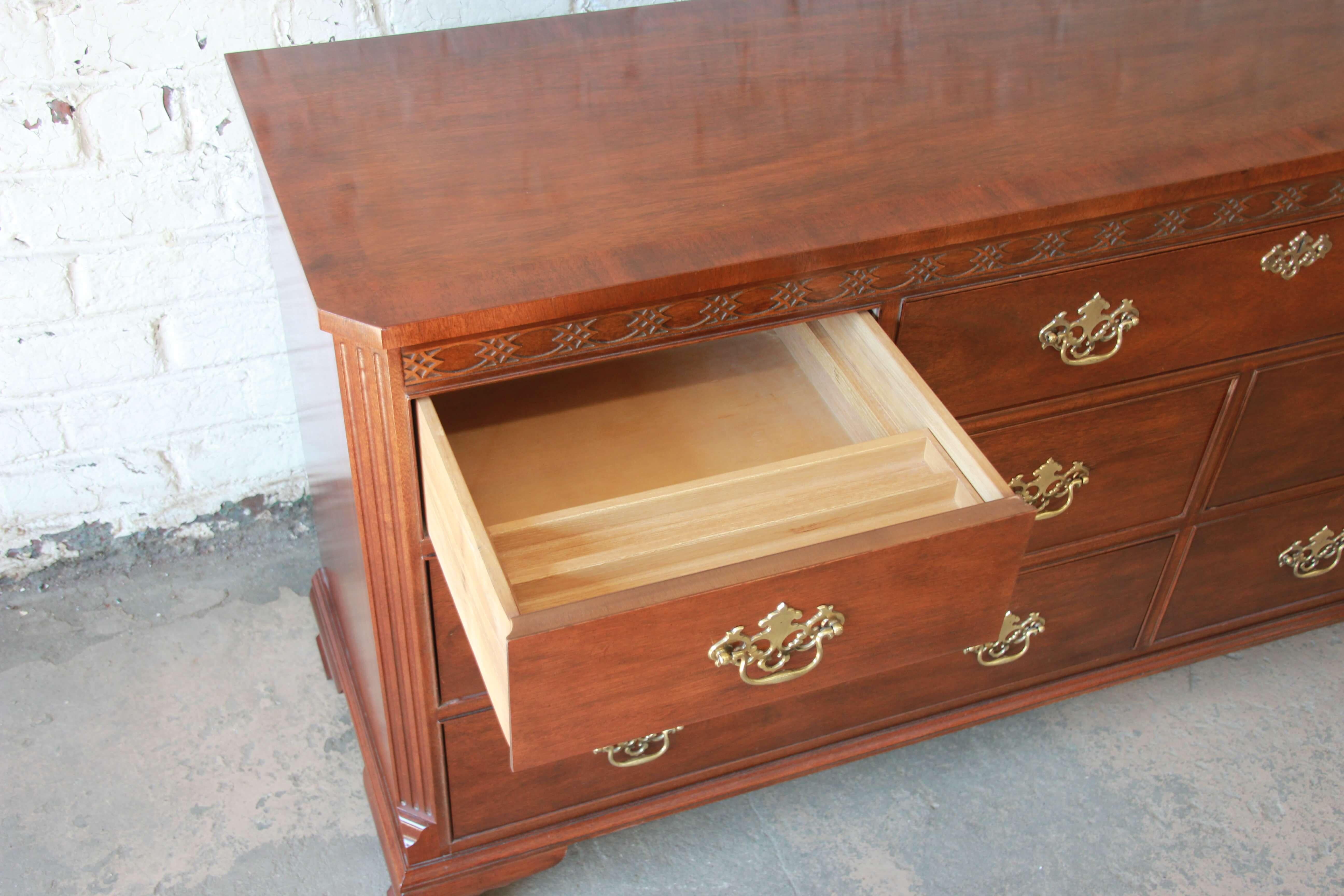Baker Furniture Chippendale Style Mahogany Seven-Drawer Long Dresser 1