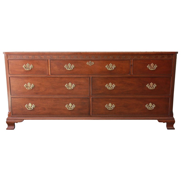 Baker Furniture Chippendale Style Mahogany Seven Drawer Long