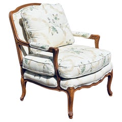 Retro Baker Furniture Co. French Style Carved Open Arm Floral Bergere Chair