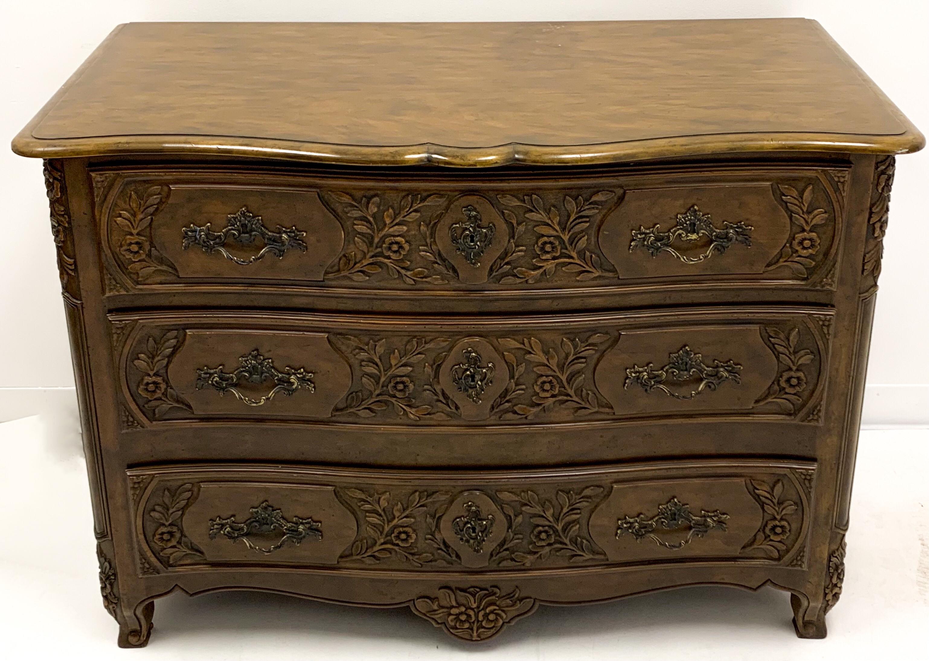 20th Century Baker Furniture Collector’s Choice Louis XV Style Carved Fruitwood Commode