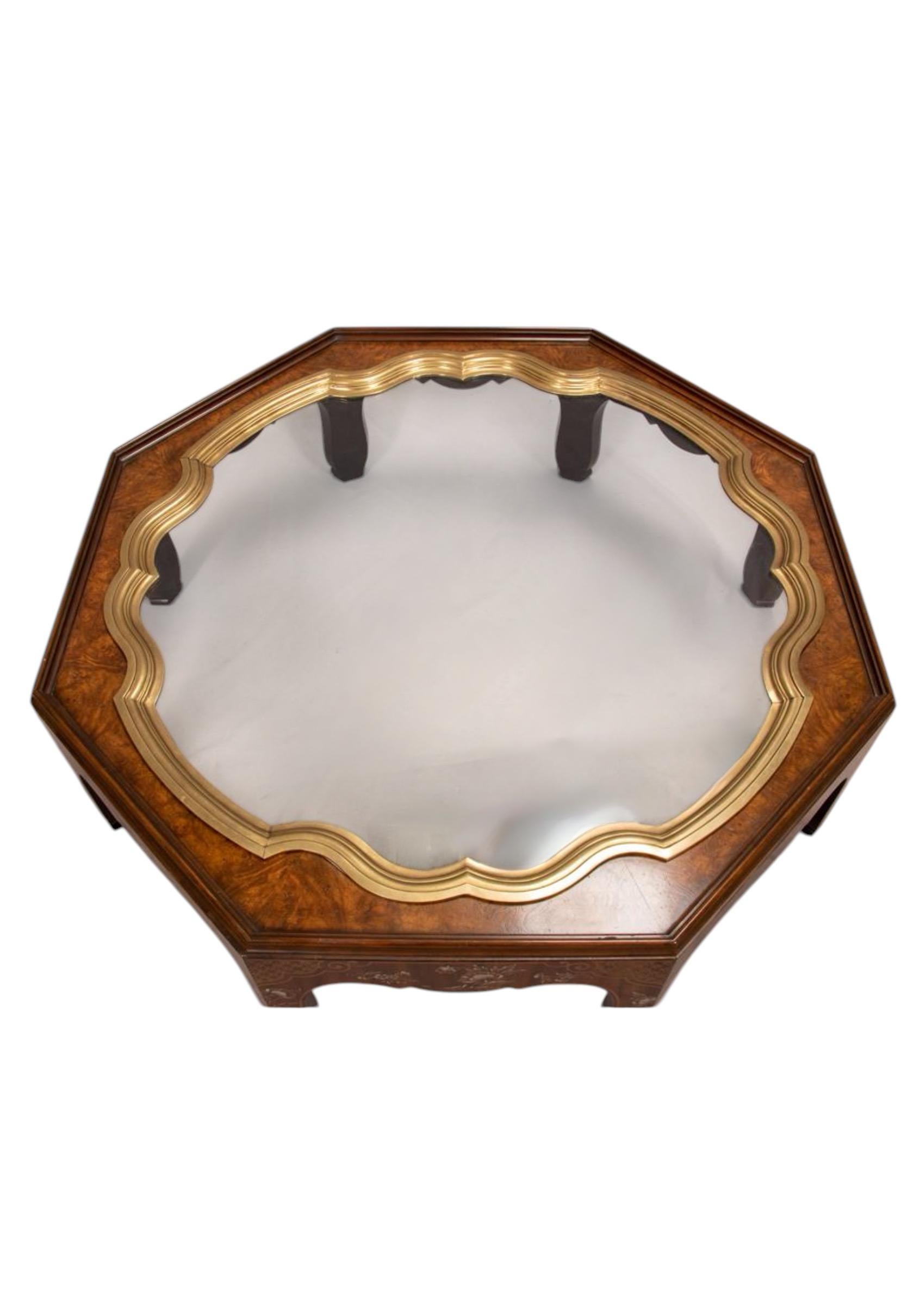American Baker Furniture Collector’s Edition Chinoiserie & Burl Tray Form Coffee Table For Sale