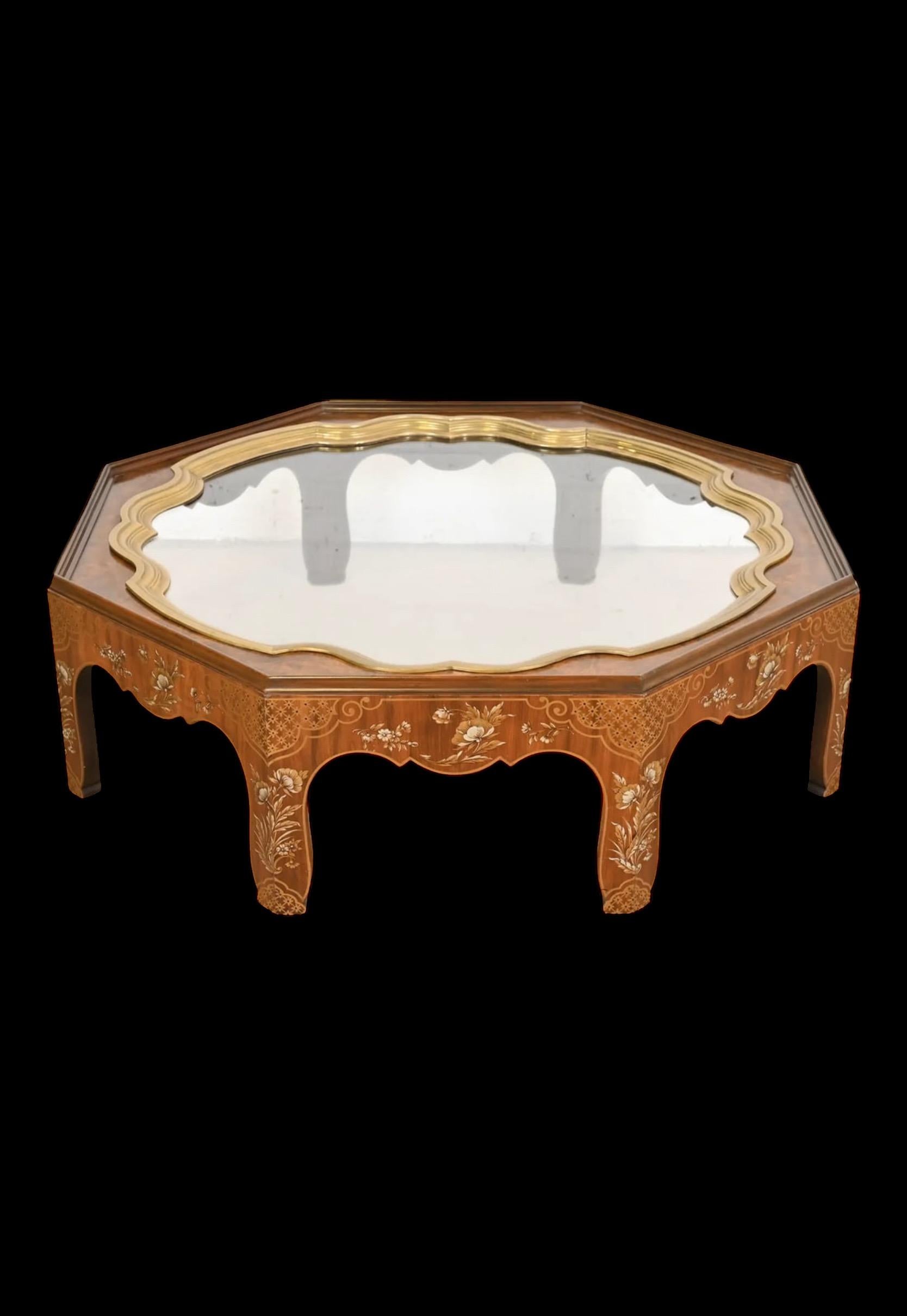 Baker Furniture Collector’s Edition Chinoiserie & Burl Tray Form Coffee Table In Good Condition For Sale In Kennesaw, GA