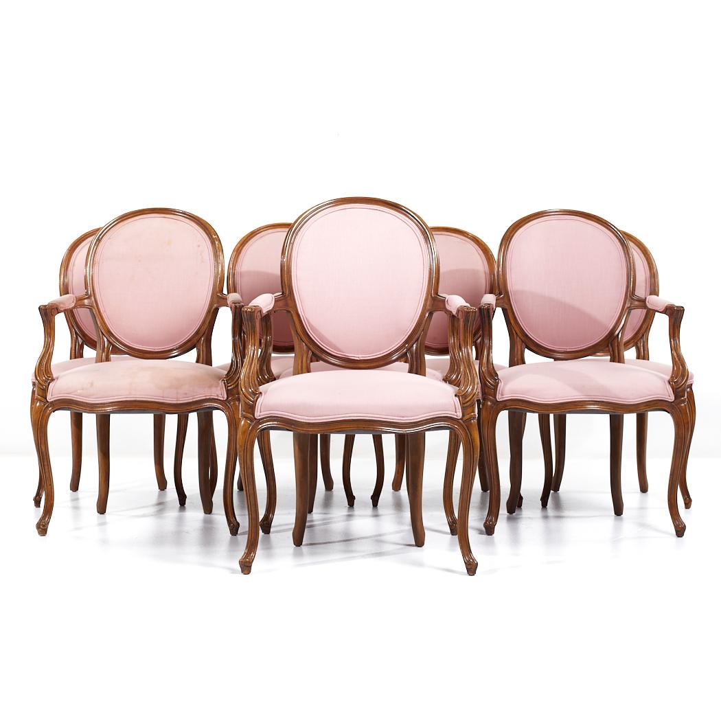 Baker Furniture Collectors Edition French Dining Chairs - Set of 8

Each armless chair measures: 20 wide x 19 deep x 36.75 high, with a seat height of 18 inches
Each captains chair measures: 23.75 wide x 21 deep x 38 high, with a seat height of 19
