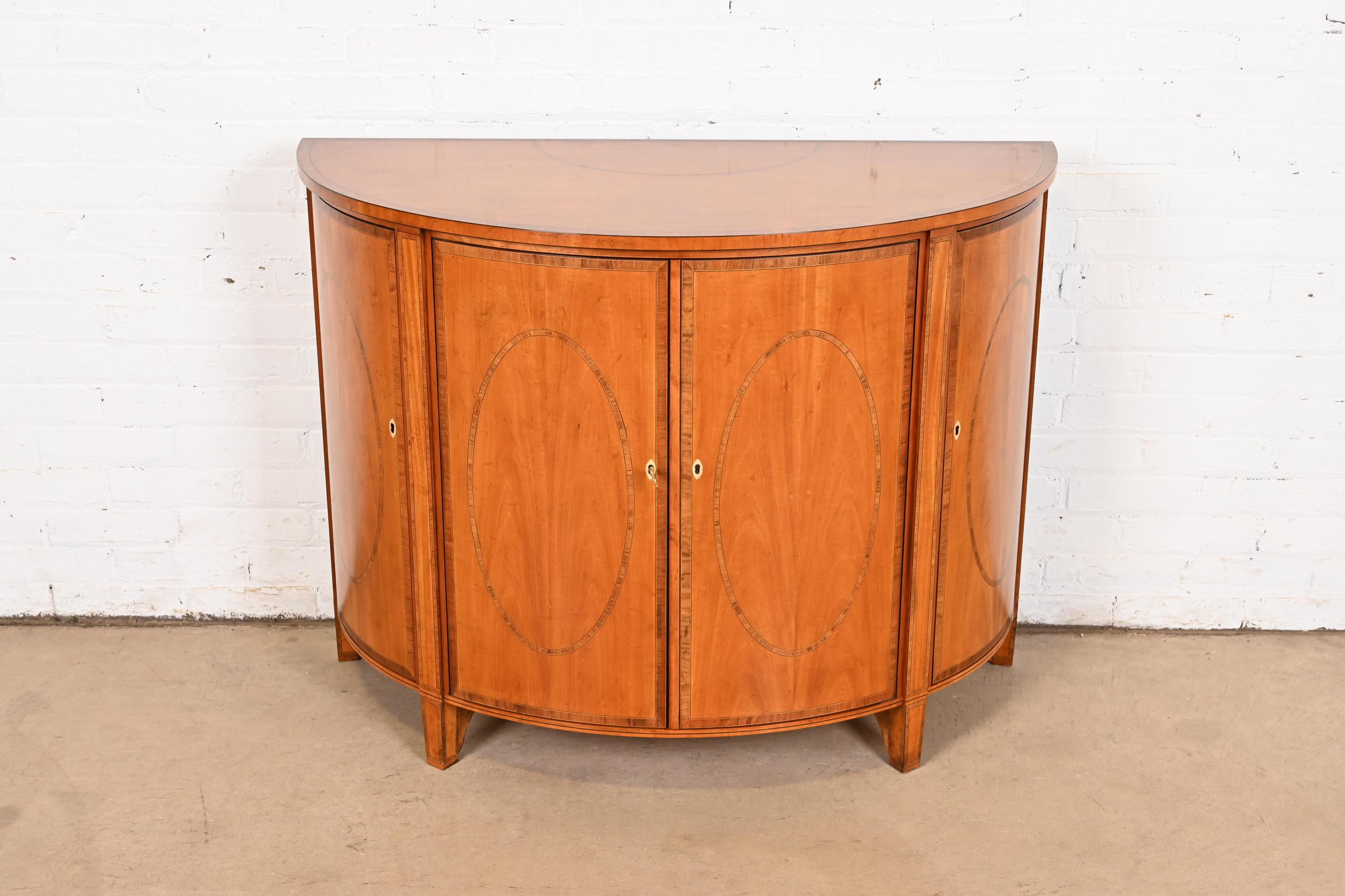 American Baker Furniture Colonial Williamsburg Federal Inlaid Fruitwood Demilune Cabinet For Sale