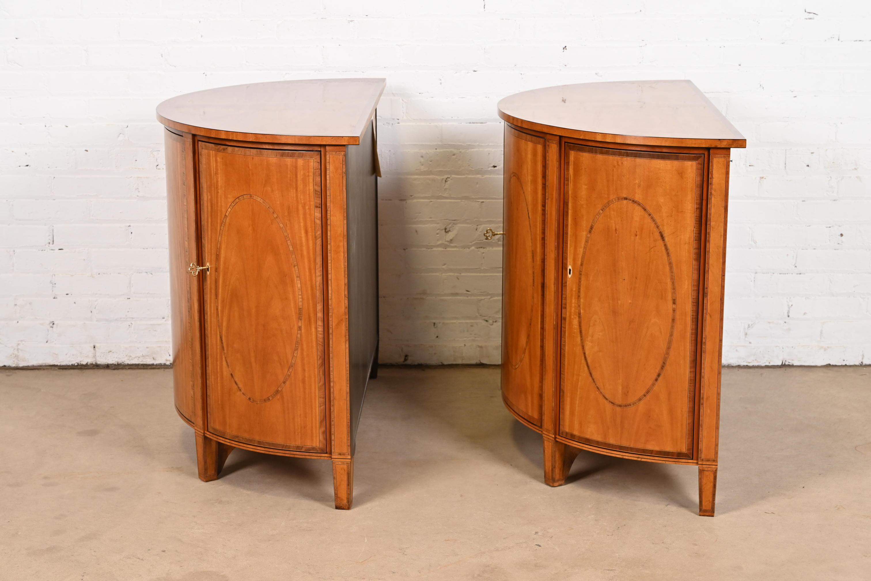 Baker Furniture Colonial Williamsburg Federal Inlaid Fruitwood Demilune Cabinets 5