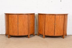 Baker Furniture Colonial Williamsburg Federal Inlaid Fruitwood Demilune Cabinets