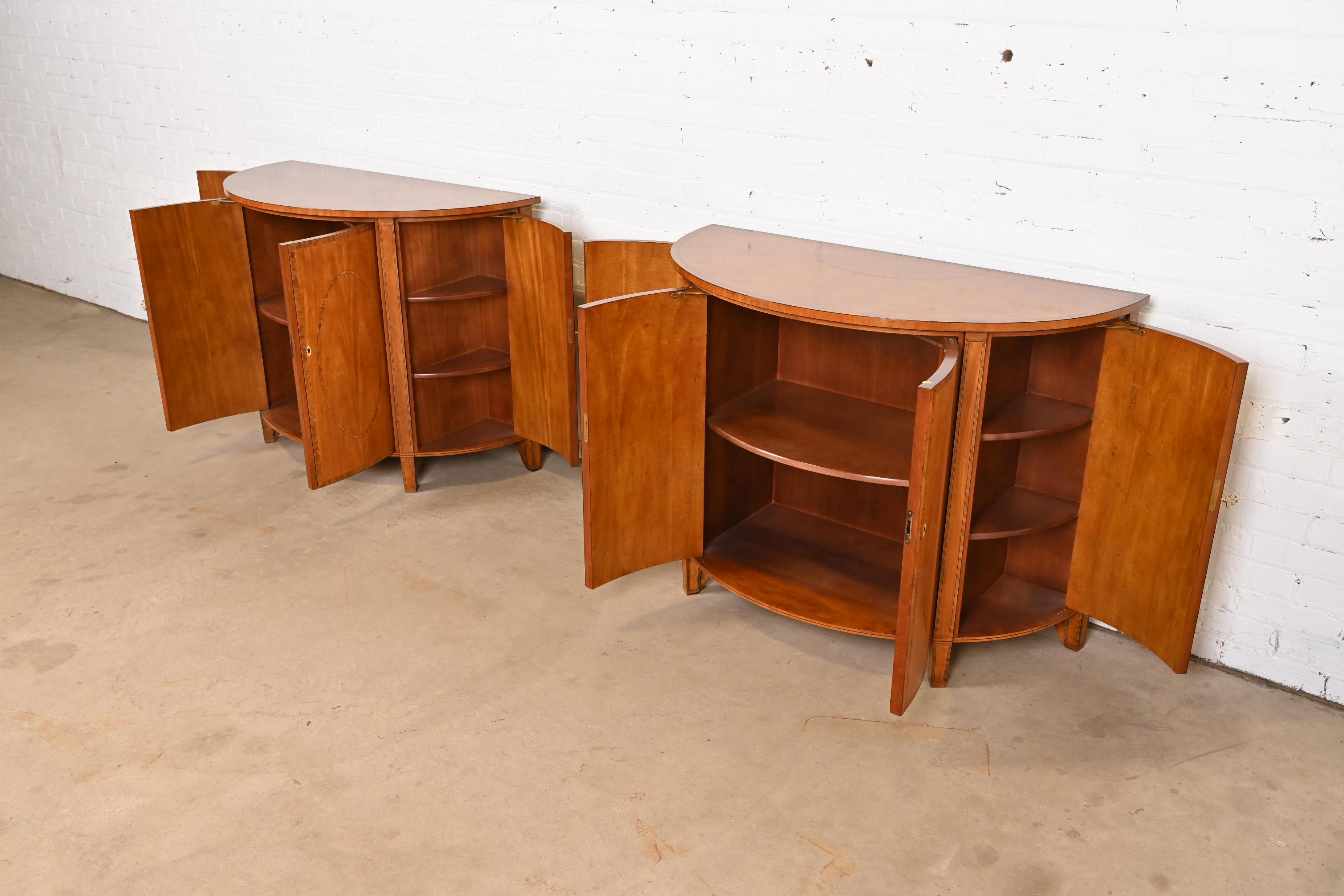 Baker Furniture Colonial Williamsburg Federal Inlaid Fruitwood Demilune Cabinets 2