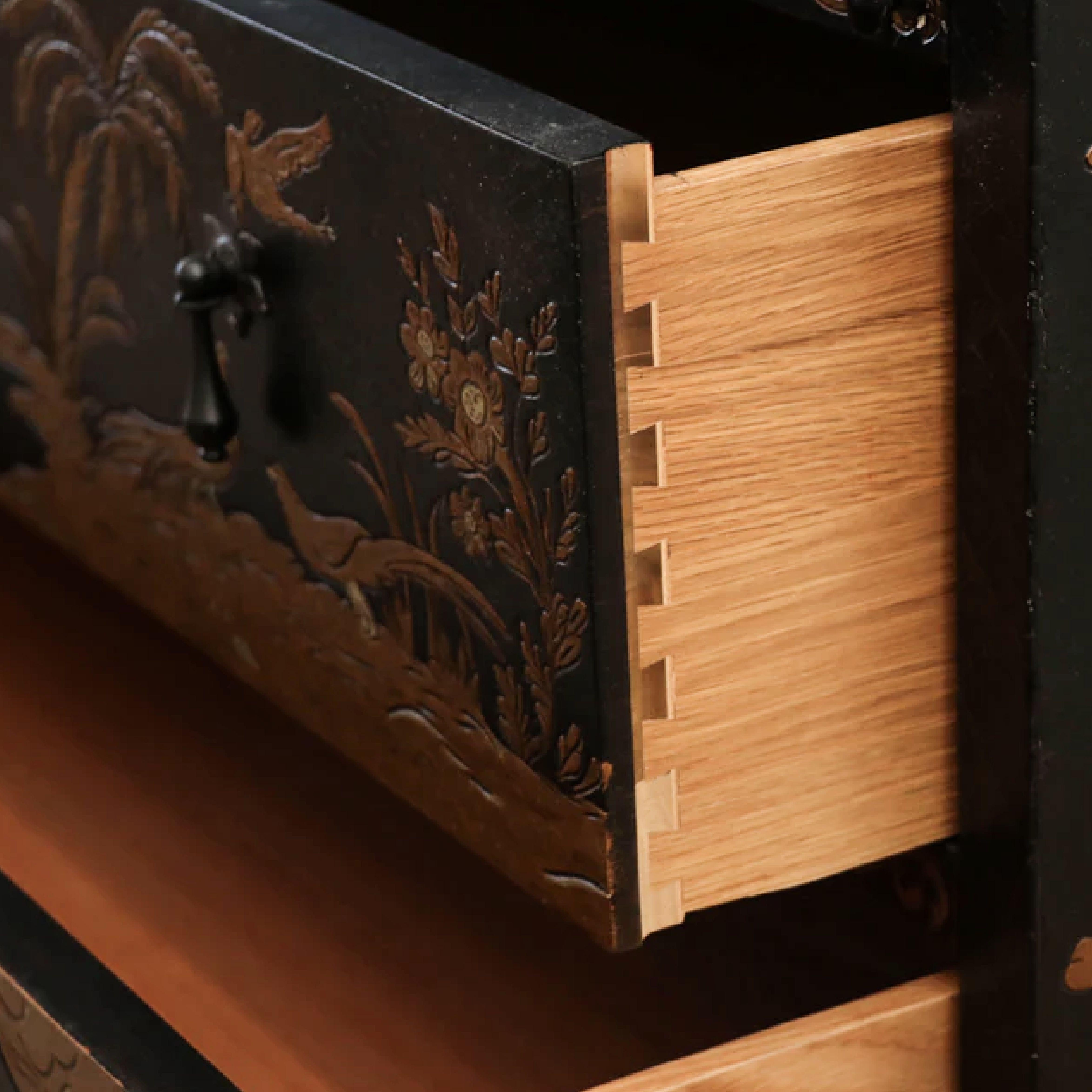 American Baker Furniture Company Black Japanned Chinoiserie Venetian Secretary Desk, Gilt