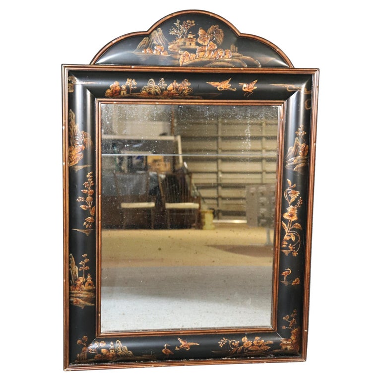 Baker Furniture Company Chinoiserie Paint Decorated Wall Mirror For