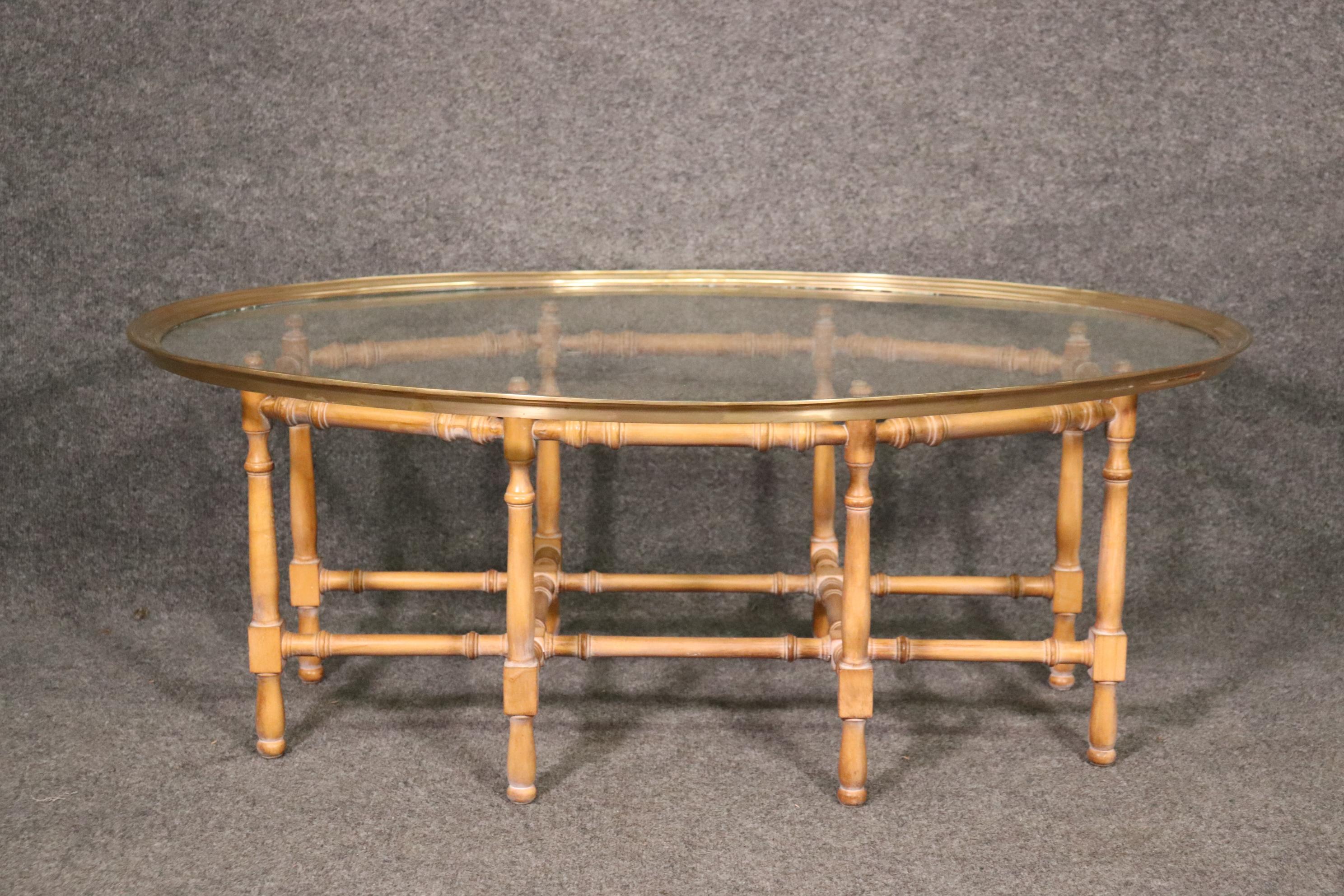 American Baker Furniture Company Faux Bamboo Brass and Glass Tray Top Table For Sale