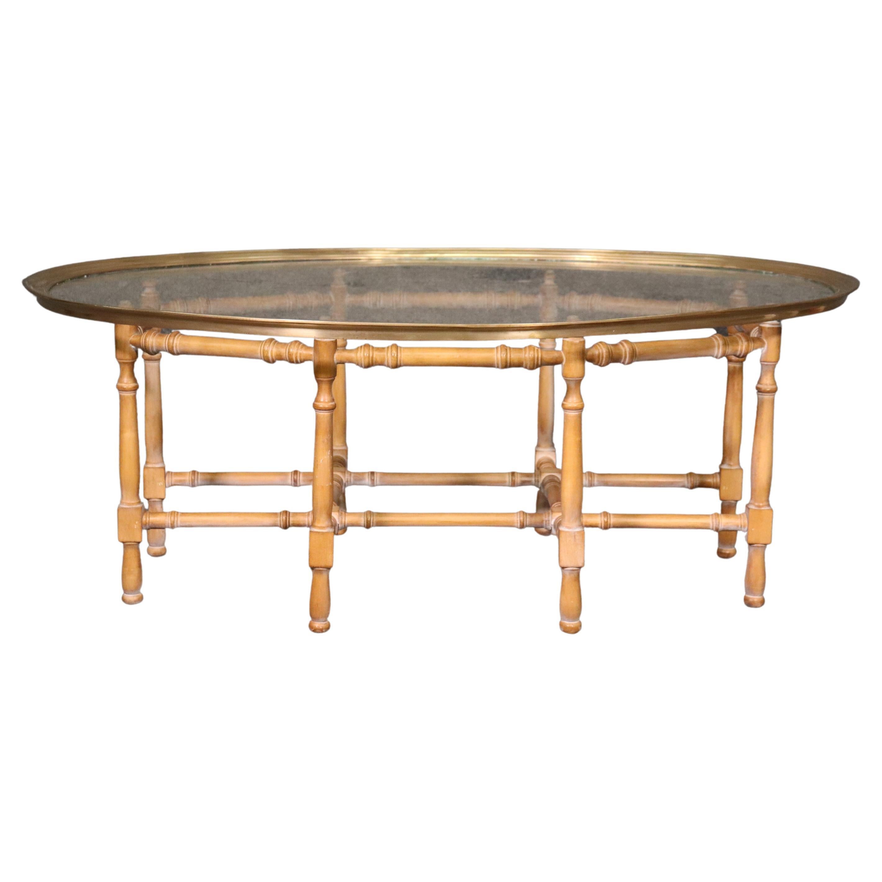 Baker Furniture Company Faux Bamboo Brass and Glass Tray Top Table