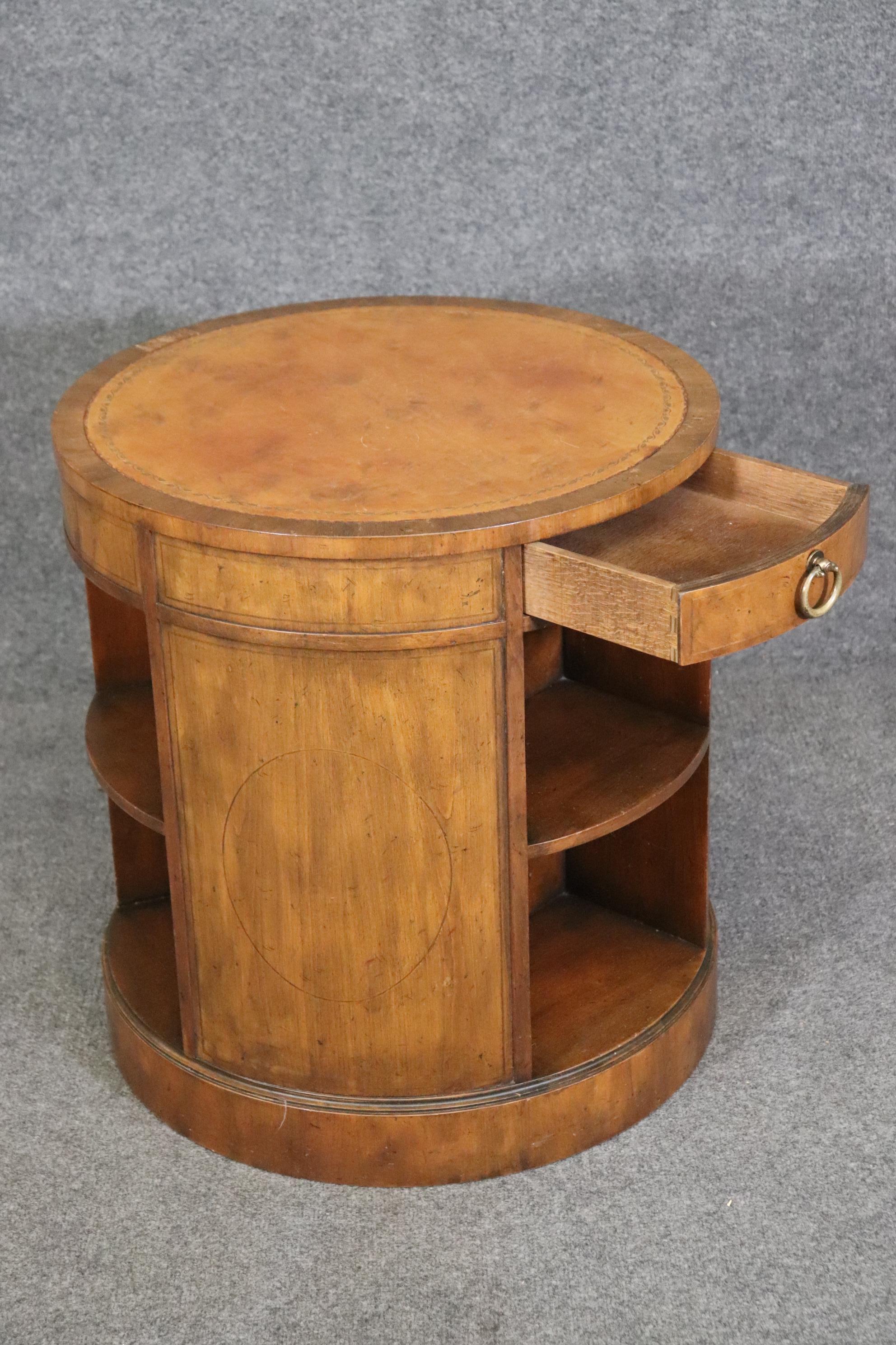 Brass Baker Furniture Company French Directoire Style Walnut and Leather Top End Table