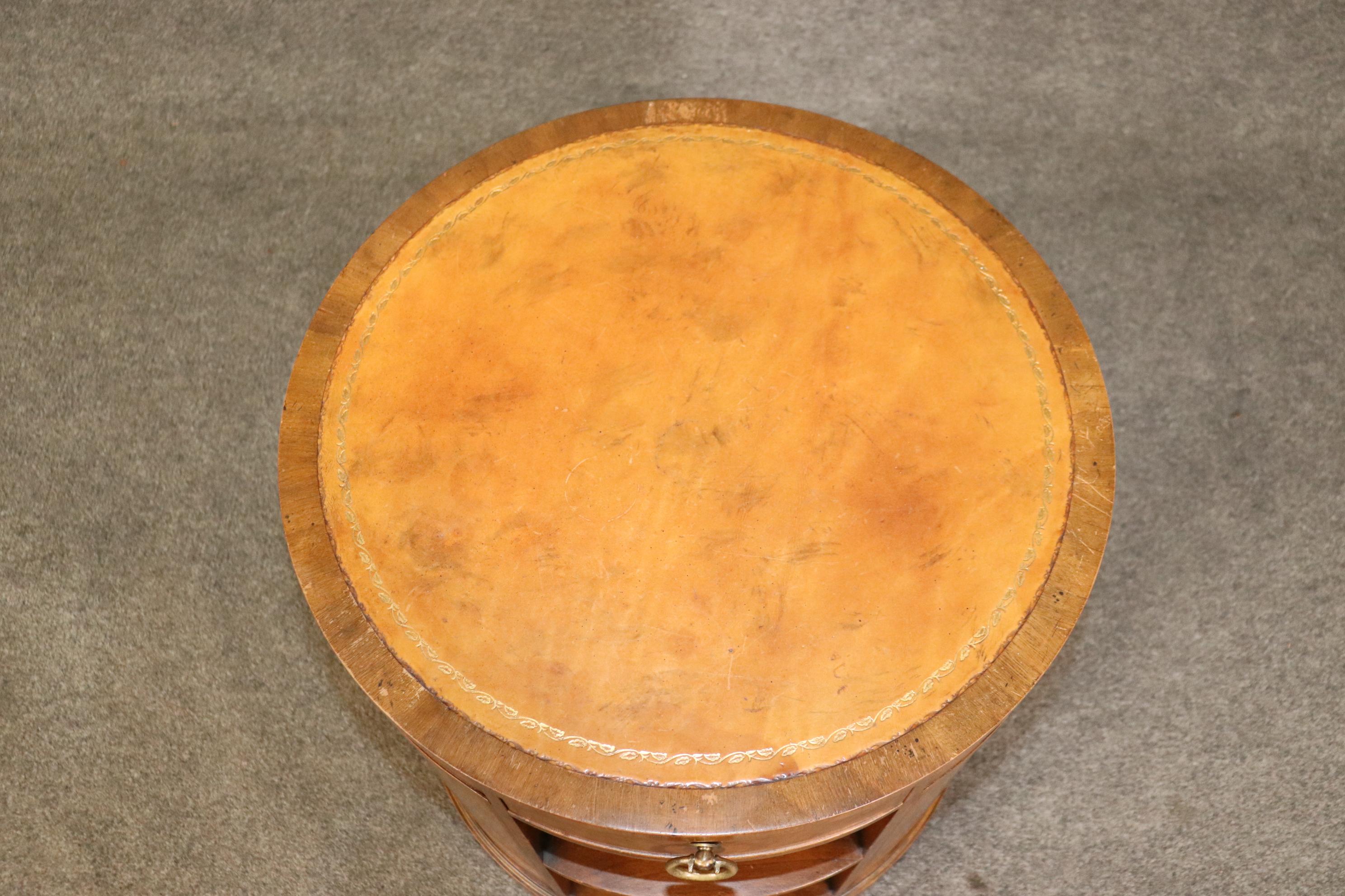 Baker Furniture Company French Directoire Style Walnut and Leather Top End Table 2