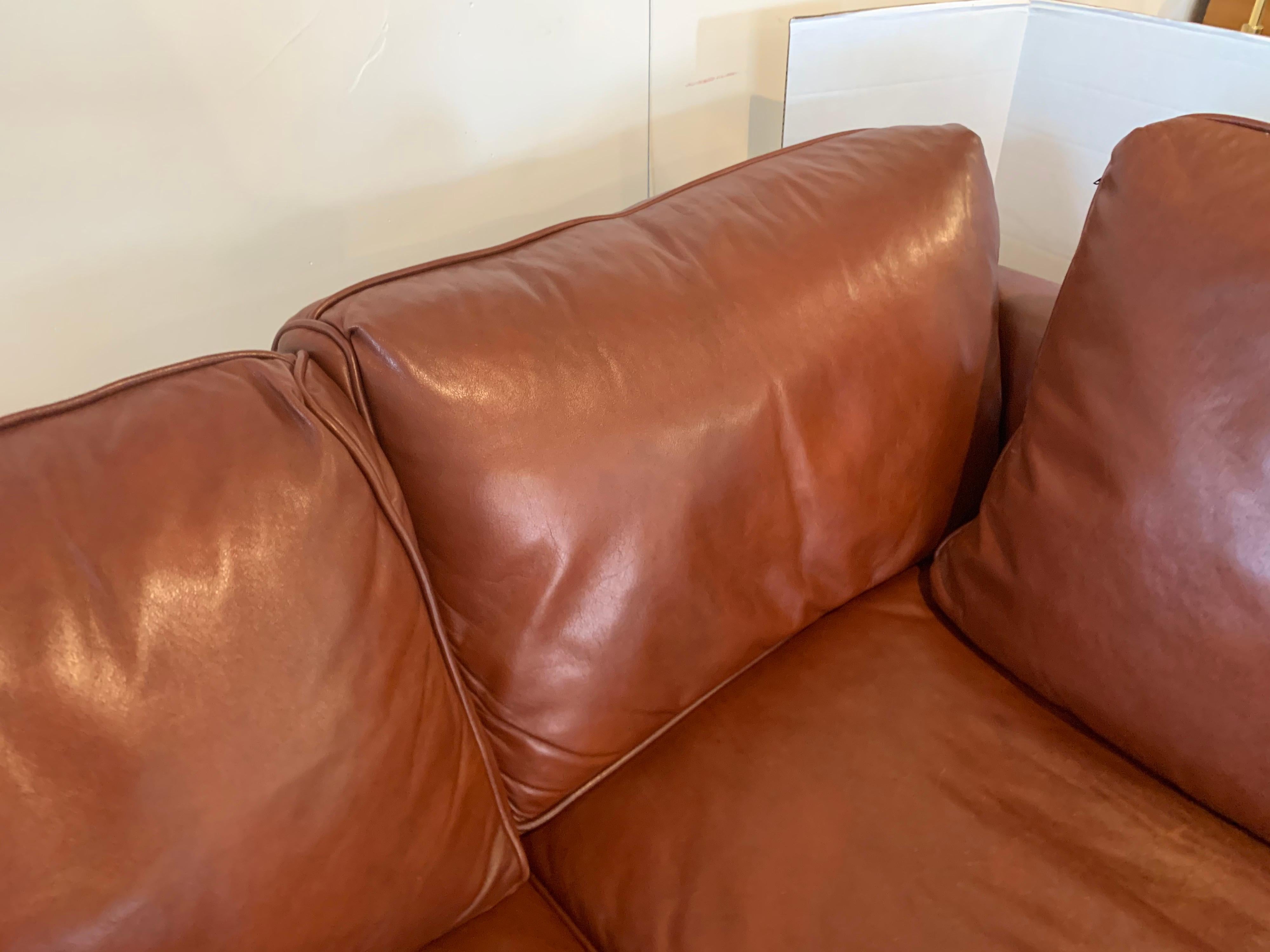Baker Furniture Company Large Saddle Brown Leather Three-Seat Sofa 2