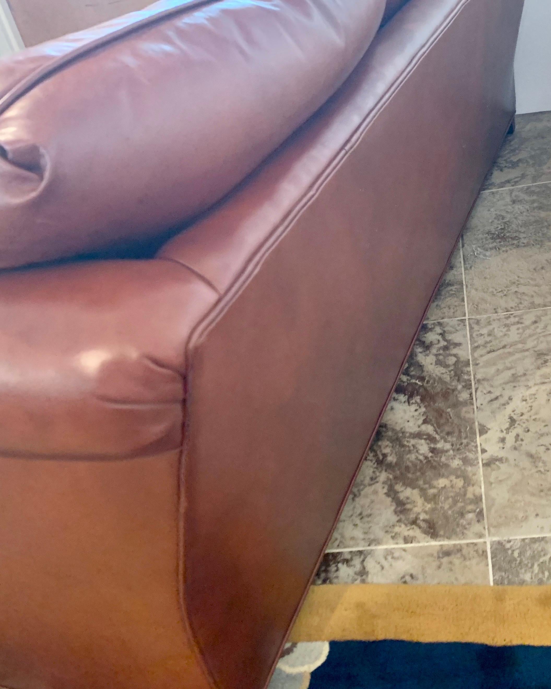 Baker Furniture Company Large Saddle Brown Leather Three-Seat Sofa 7