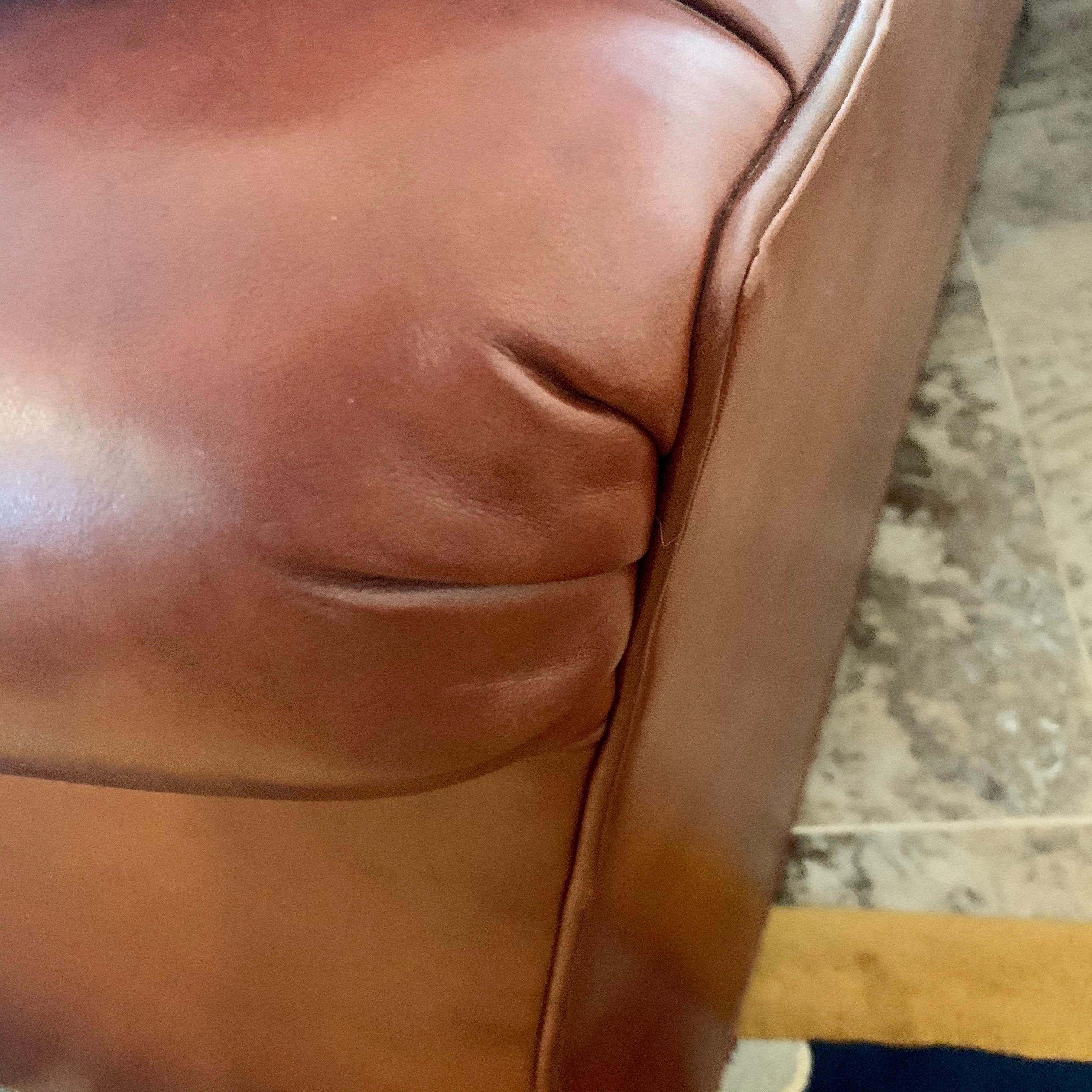 Baker Furniture Company Large Saddle Brown Leather Three-Seat Sofa 8